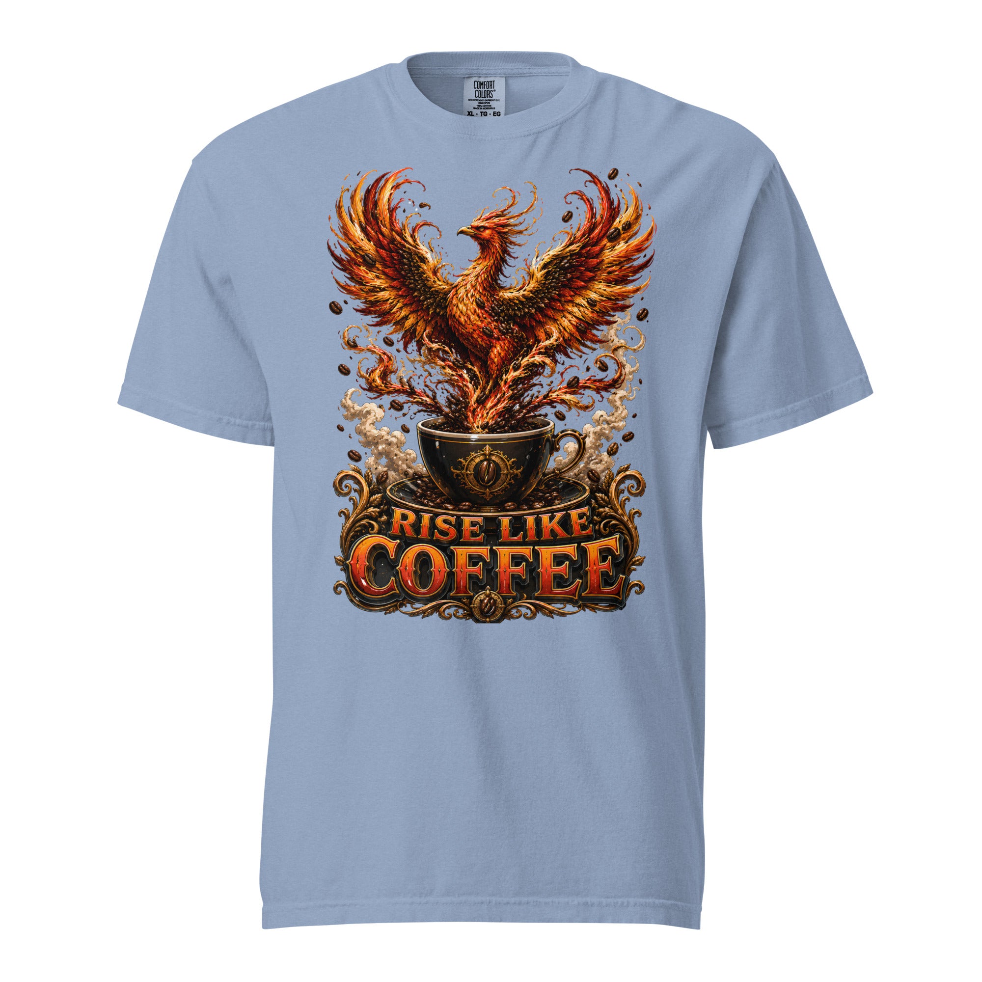 Coffee Lovers Unisex Garment-Dyed Heavyweight T-shirt Rise Like Coffee – Epic Phoenix Graphic Tee by printfluence.net