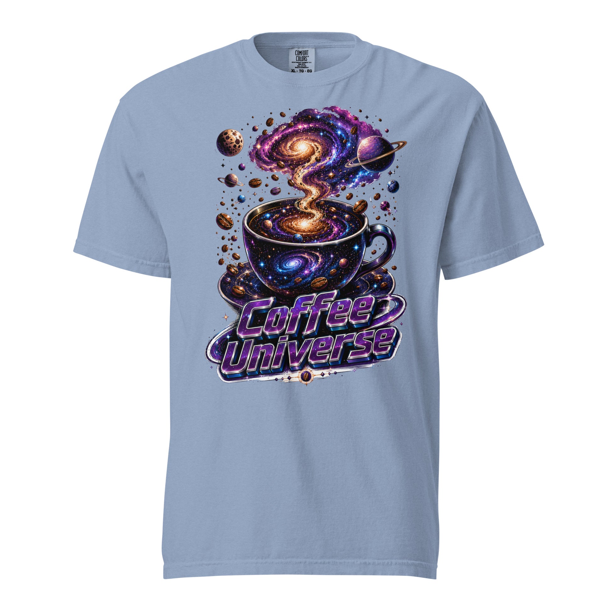 Coffee Lovers Unisex Garment-Dyed Heavyweight T-Shirt Coffee Universe – Cosmic Galaxy & Coffee Bean Graphic Tee by printfluence.net