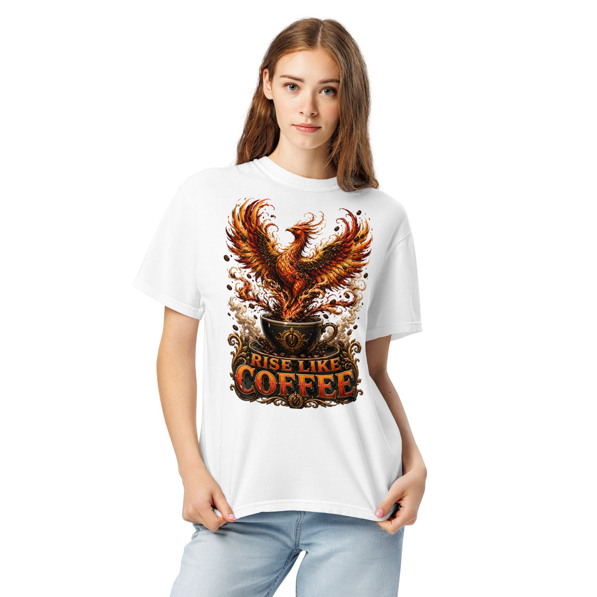 Coffee Lovers Unisex Garment-Dyed Heavyweight T-shirt Rise Like Coffee – Epic Phoenix Graphic Tee by printfluence.net