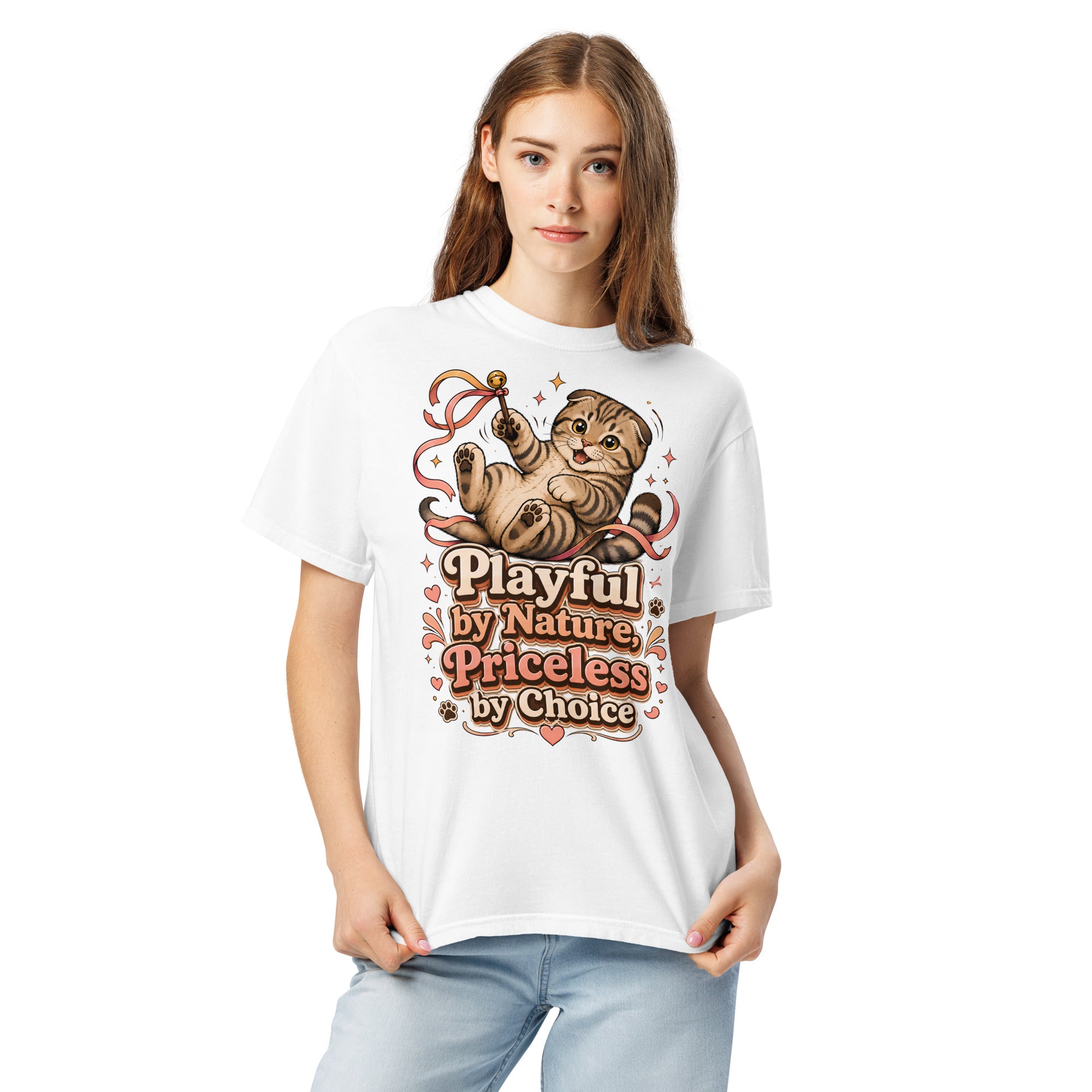 Cat Lovers Unisex Garment-Dyed Heavyweight T-Shirt "Playful by Nature, Priceless by Choice" by printfluence.net