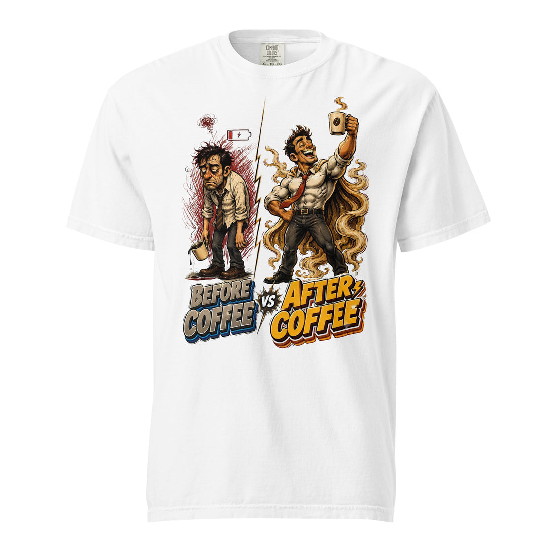 Coffee Lovers Heavyweight T-shirt Before vs After Coffee – Funny Office Humor Graphic Tee by printfluence.net