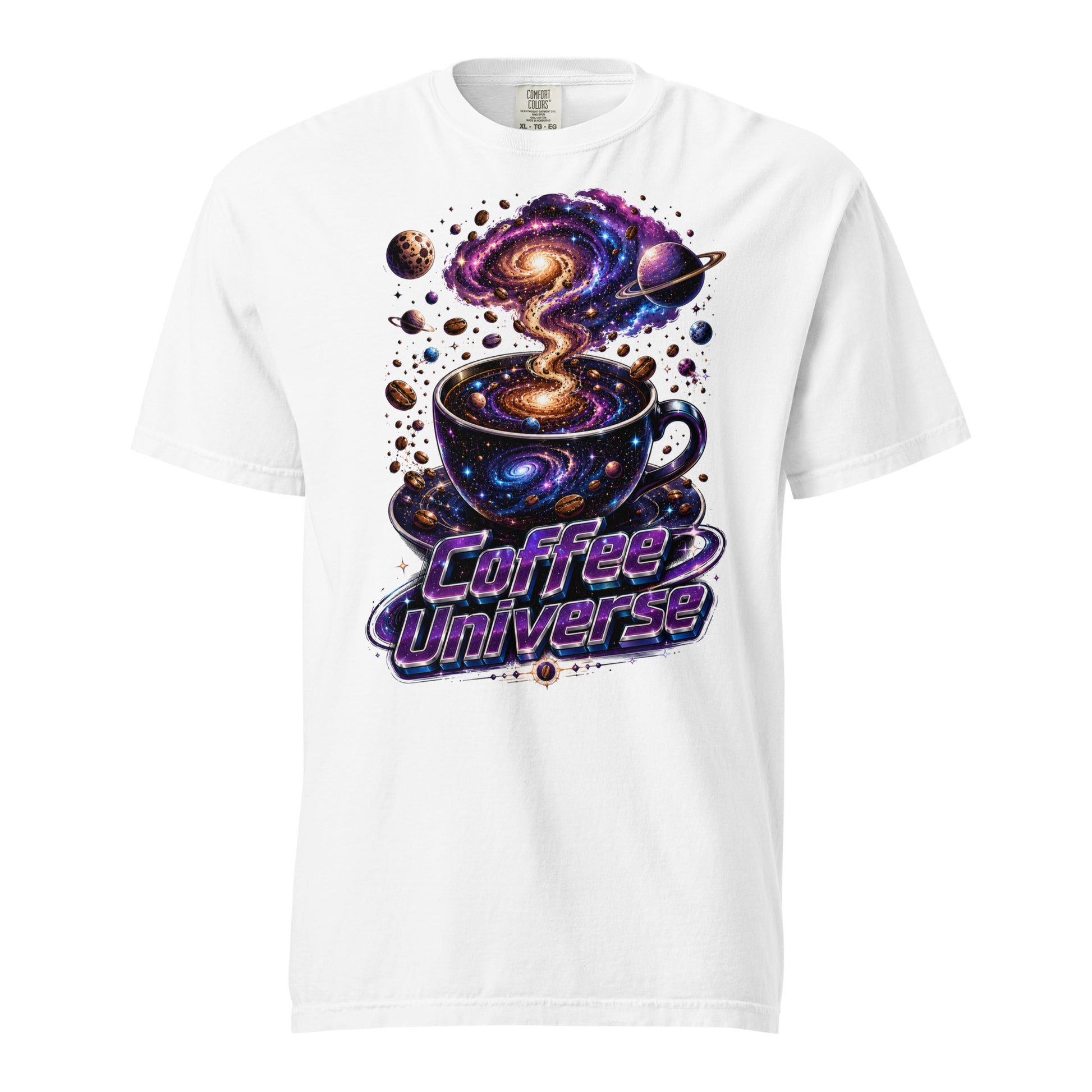 Coffee Lovers Unisex Garment-Dyed Heavyweight T-Shirt Coffee Universe – Cosmic Galaxy & Coffee Bean Graphic Tee by printfluence.net