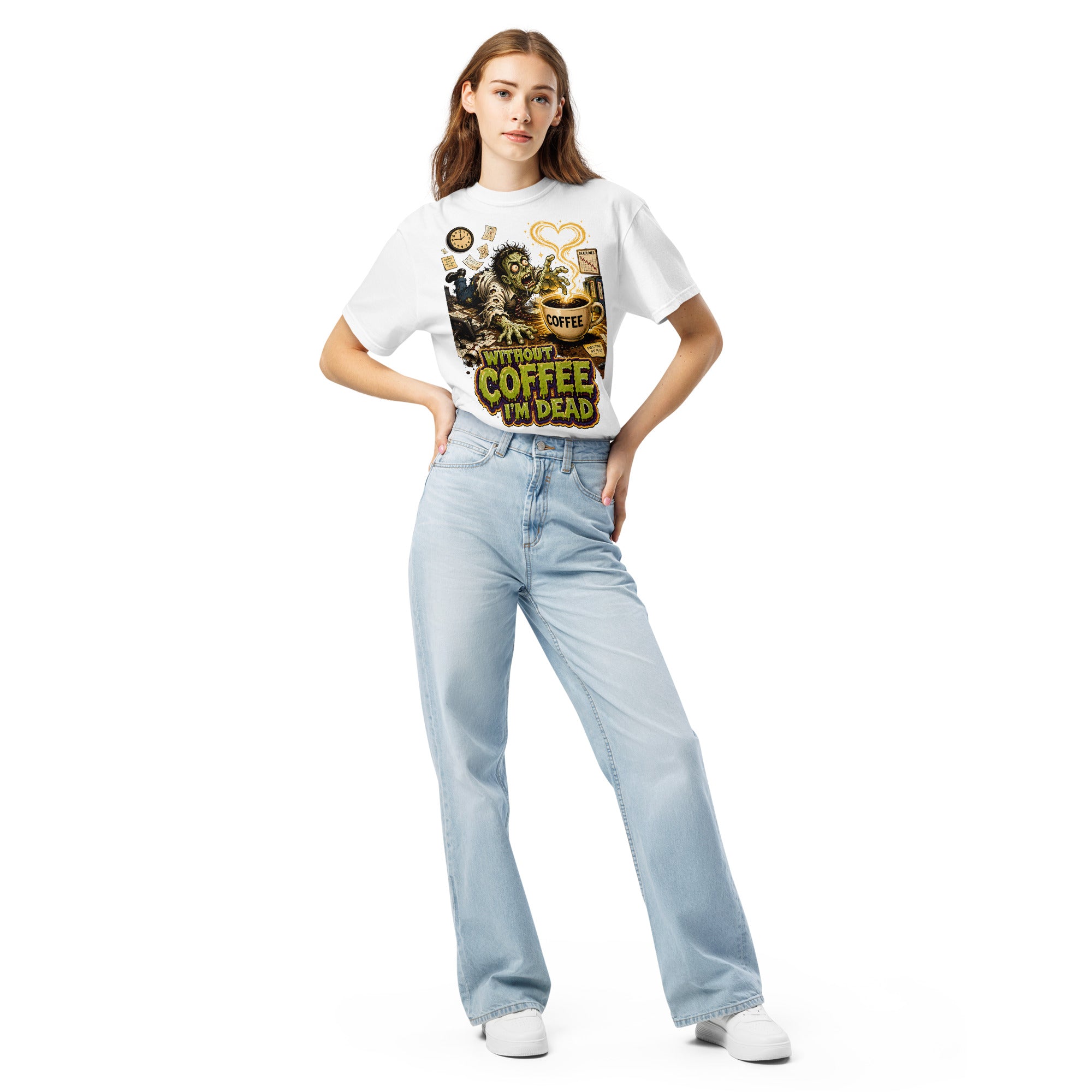 Coffee Lovers Unisex Garment-Dyed Heavyweight T-Shirt Without Coffee I'm Dead – Zombie Office Humor Graphic Tee by printfluence.net