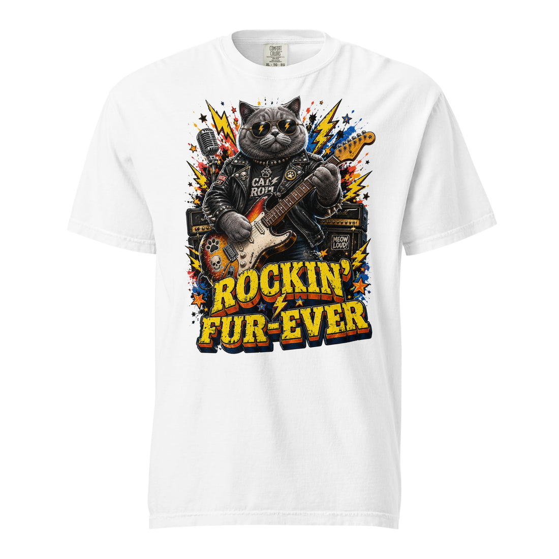 Cat Lovers Unisex Garment-Dyed Heavyweight T-Shirt "Rockin’ Fur-Ever" by printfluence.net