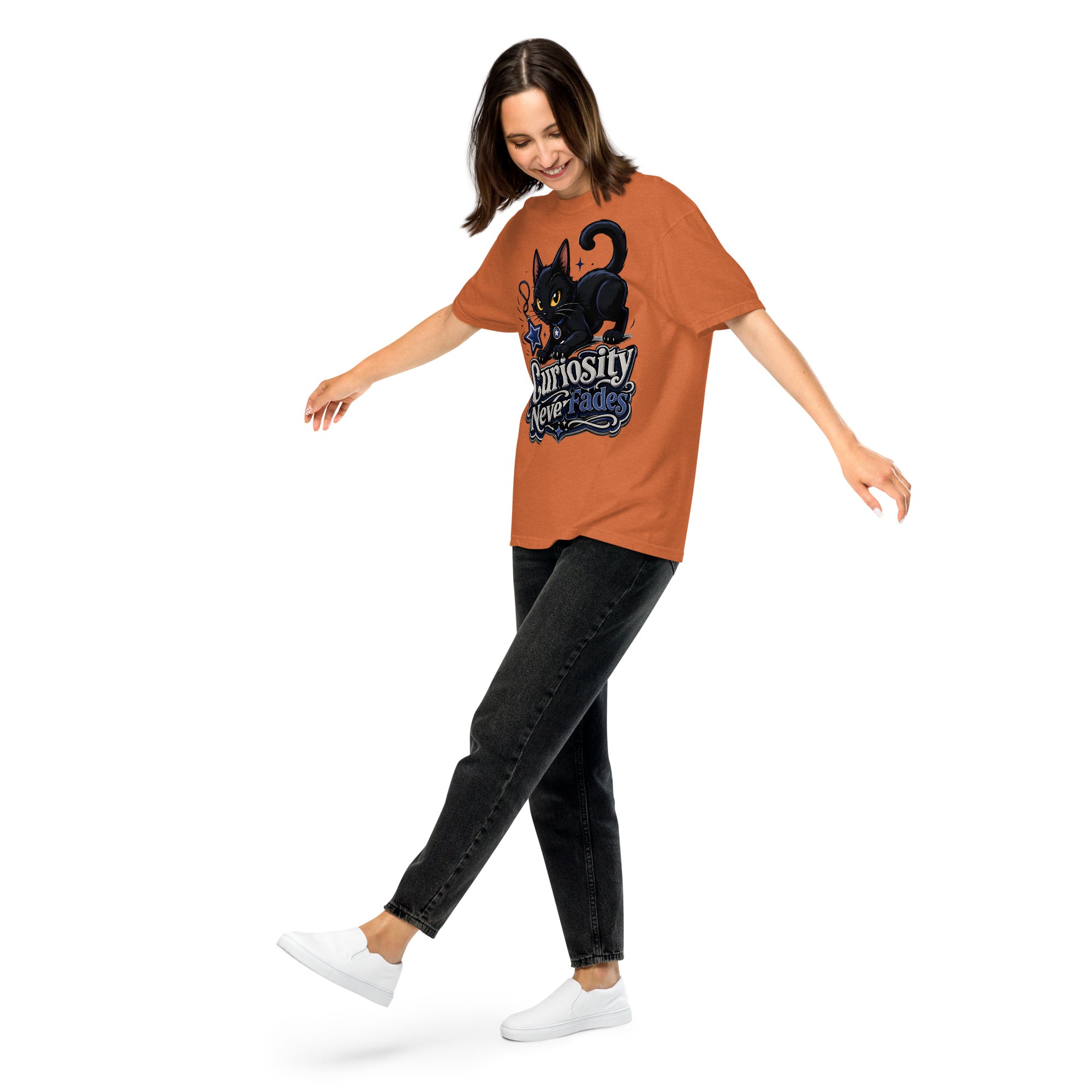 Curiosity Never Fades Cat Lovers Heavyweight Tee by printfluence.net