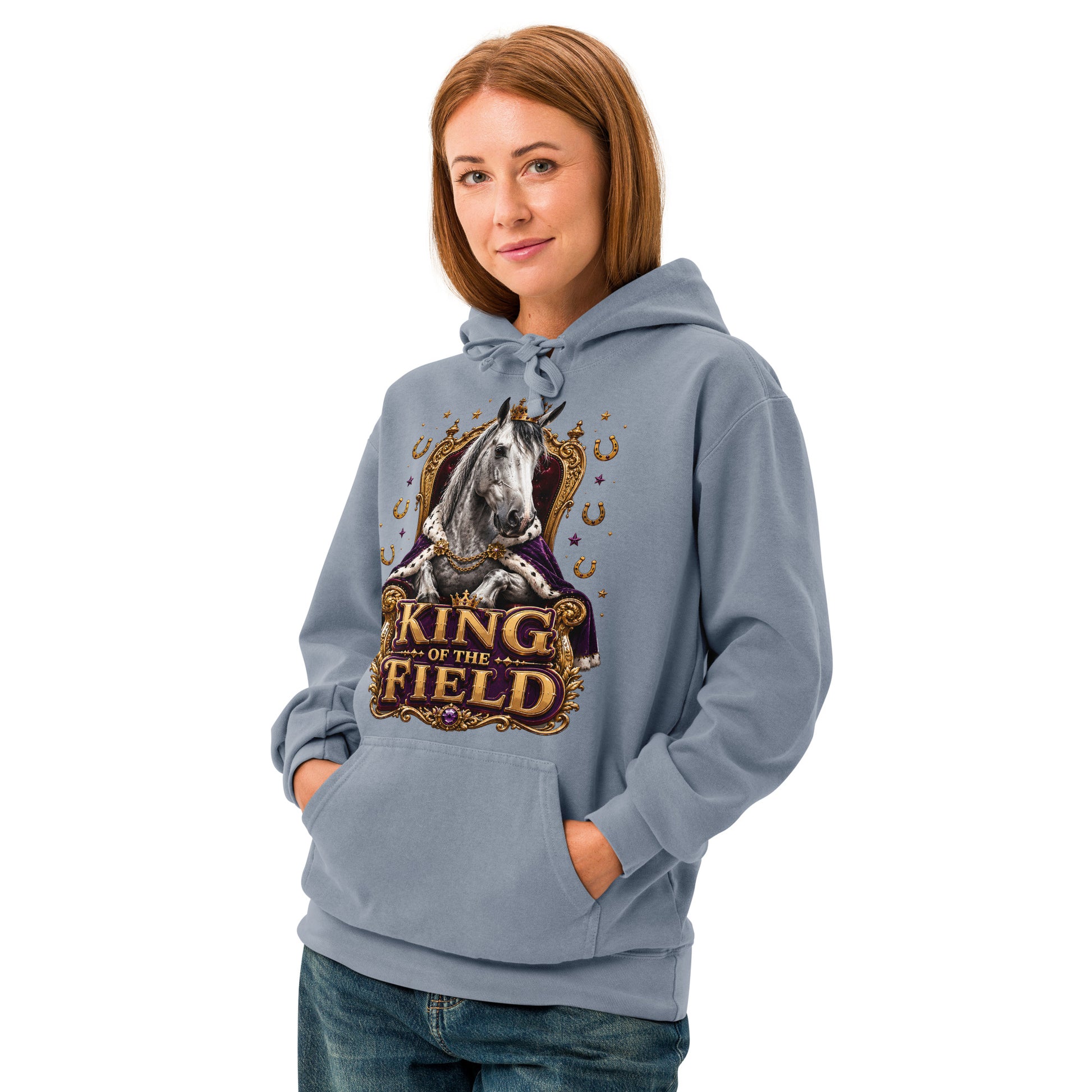 King of the Field Royal Horse Garment-Dyed Heavyweight Hoodie – Ultimate Horse Lovers Edition by printfluence.net