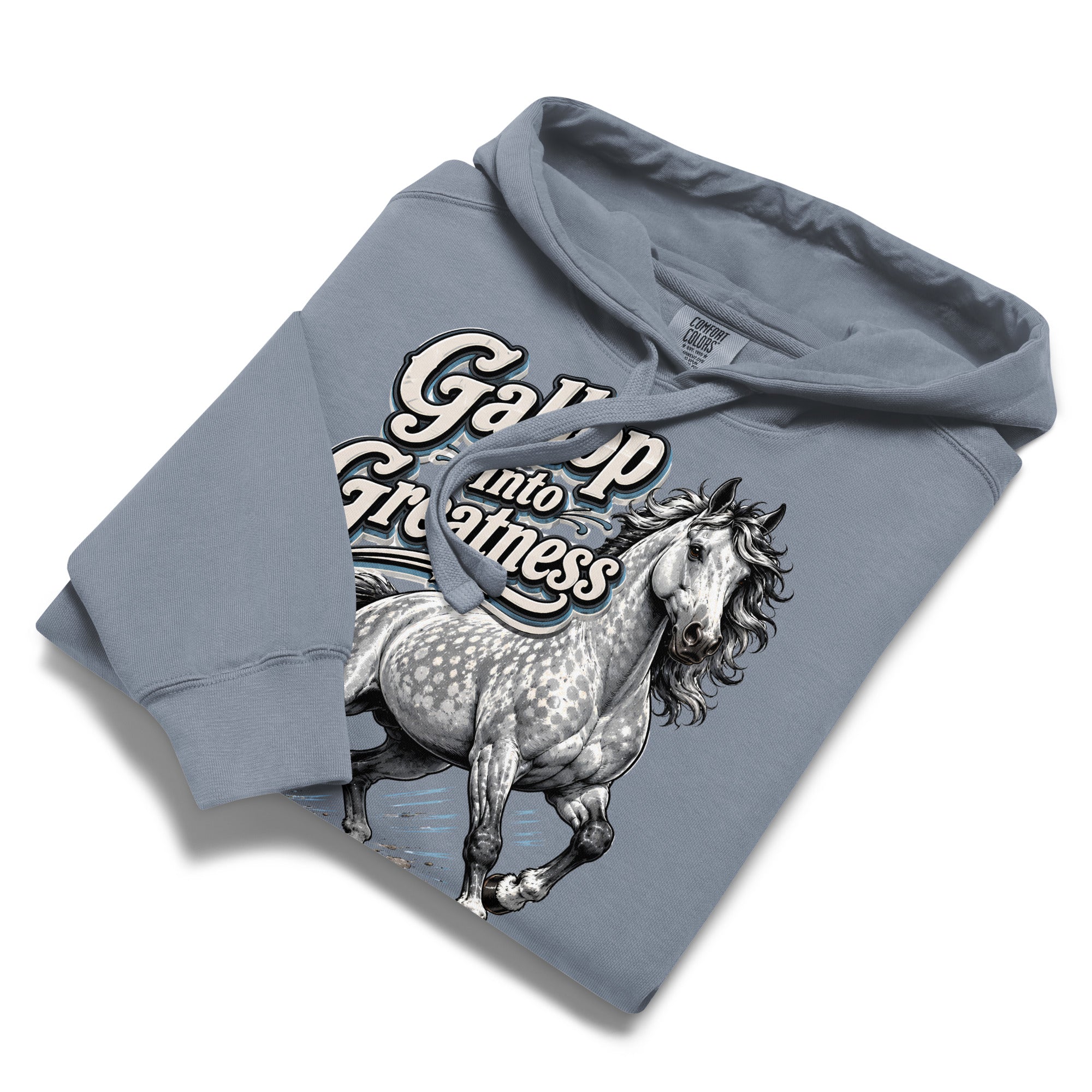 Gallop Into Greatness Horse Garment-Dyed Heavyweight Hoodie – Ultimate Horse Lovers Edition by printfluence.net