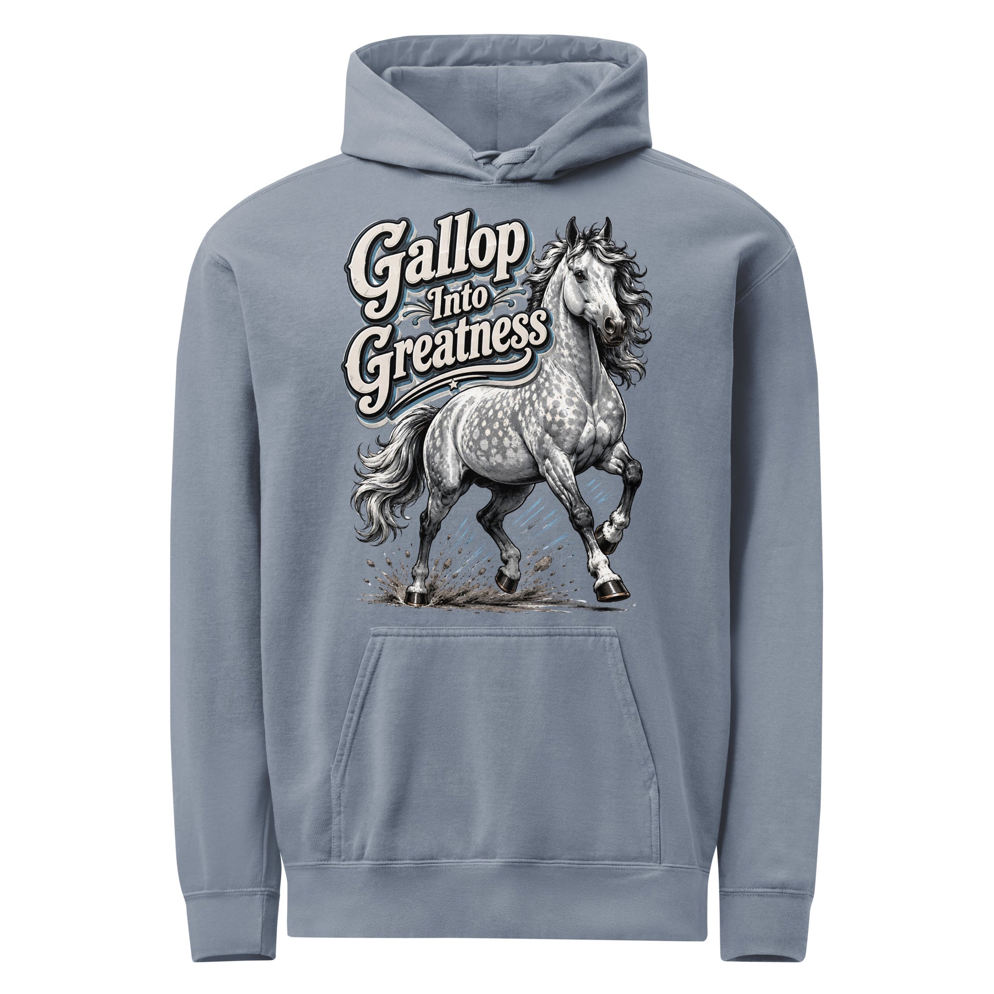 Gallop Into Greatness Horse Garment-Dyed Heavyweight Hoodie – Ultimate Horse Lovers Edition by printfluence.net