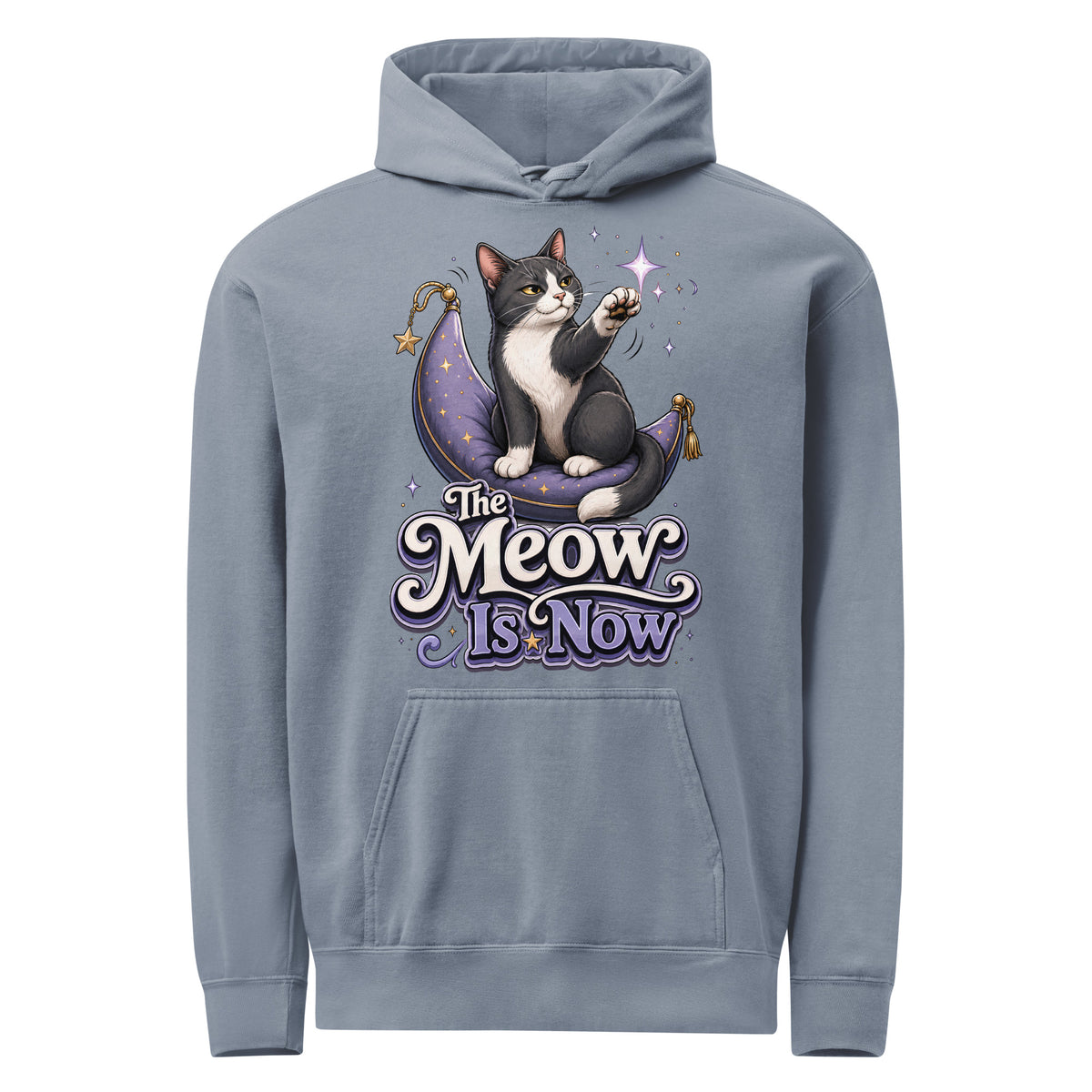 Cat Lovers "The Meow Is Now" Unisex Garment-Dyed Hoodie by printfluence.net