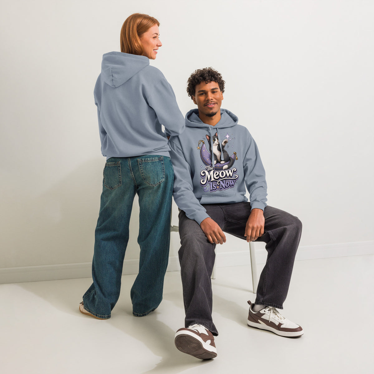 Cat Lovers "The Meow Is Now" Unisex Garment-Dyed Hoodie by printfluence.net