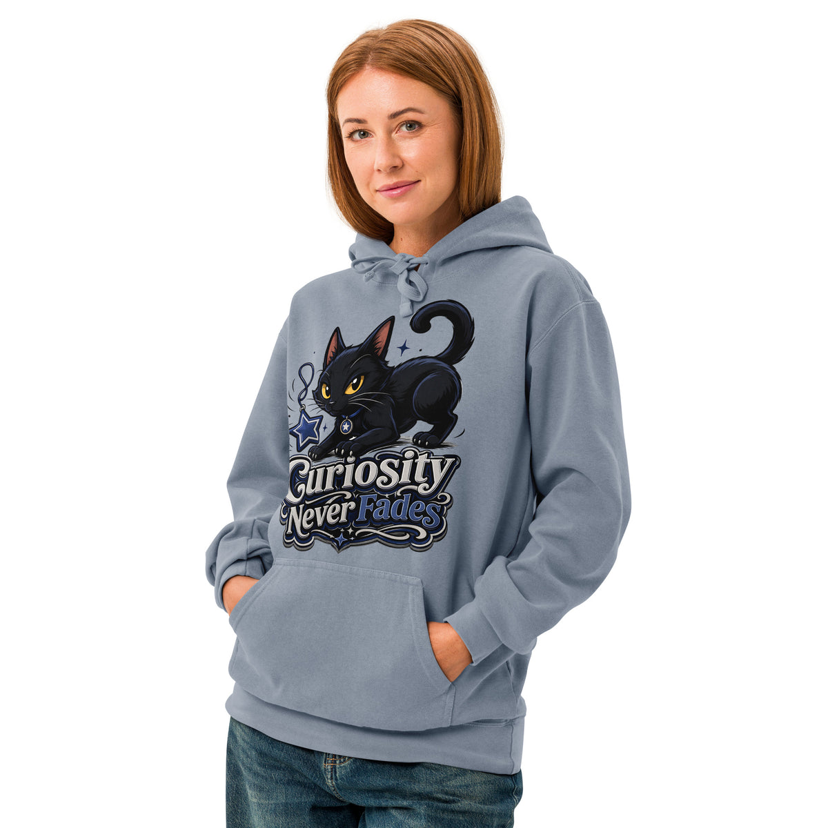 Curiosity Never Fades Cat Lovers Garment Dyed Hoodie by printfluence.net
