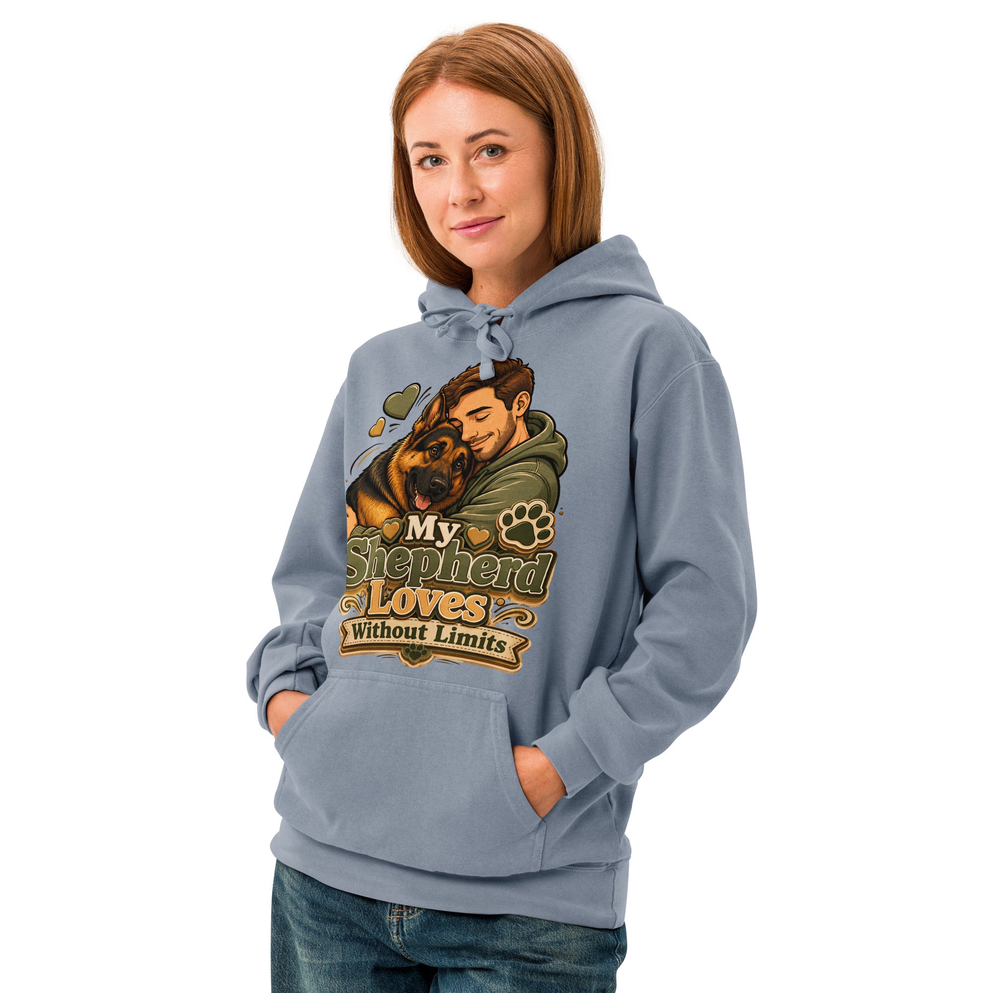 German Shepherd Loves Without Limits Garment-Dyed Hoodie by printfluence.net