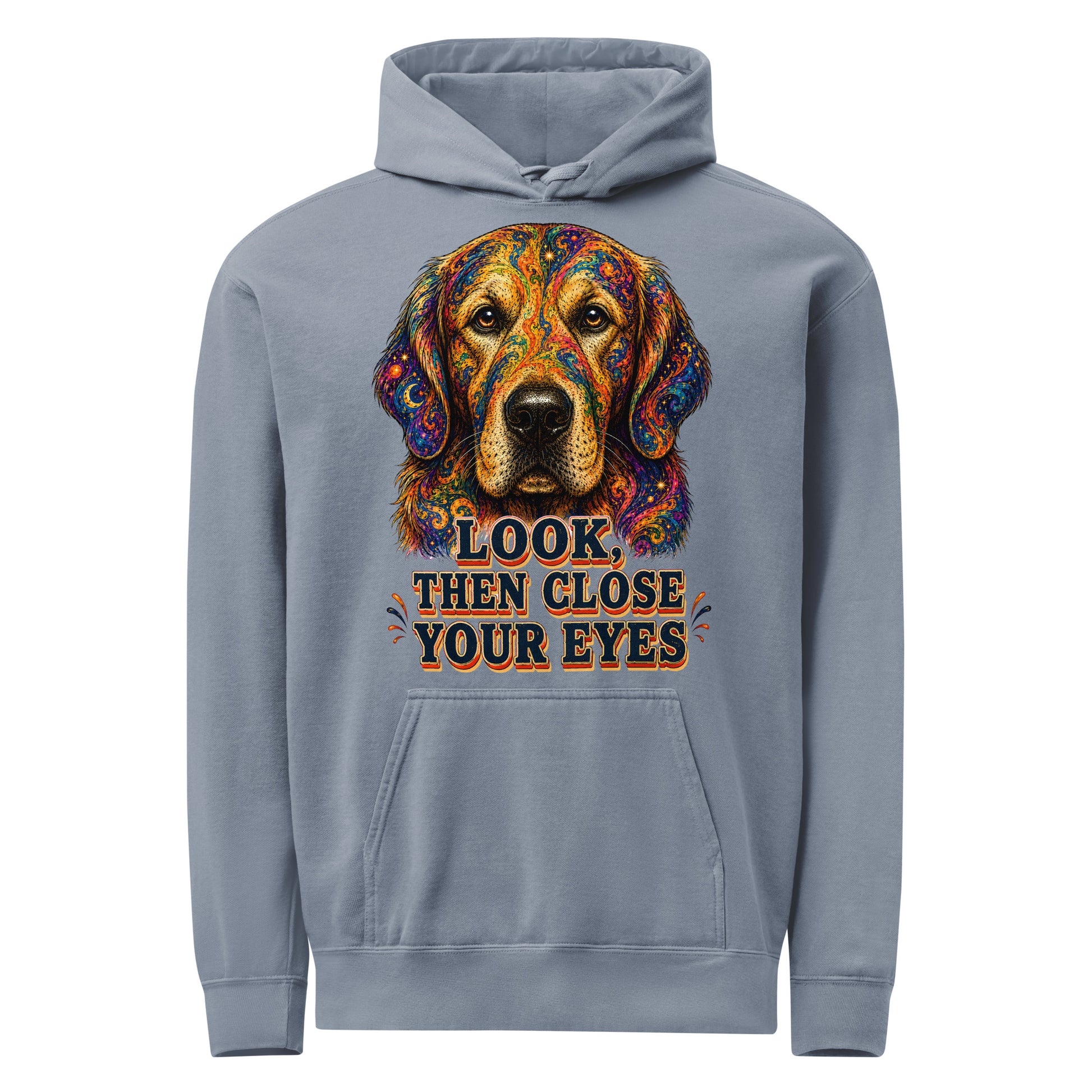 Starry Golden Retriever Lovers Garment-Dyed Hoodie - Look Then Close Your Eyes H-11 by printfluence.net