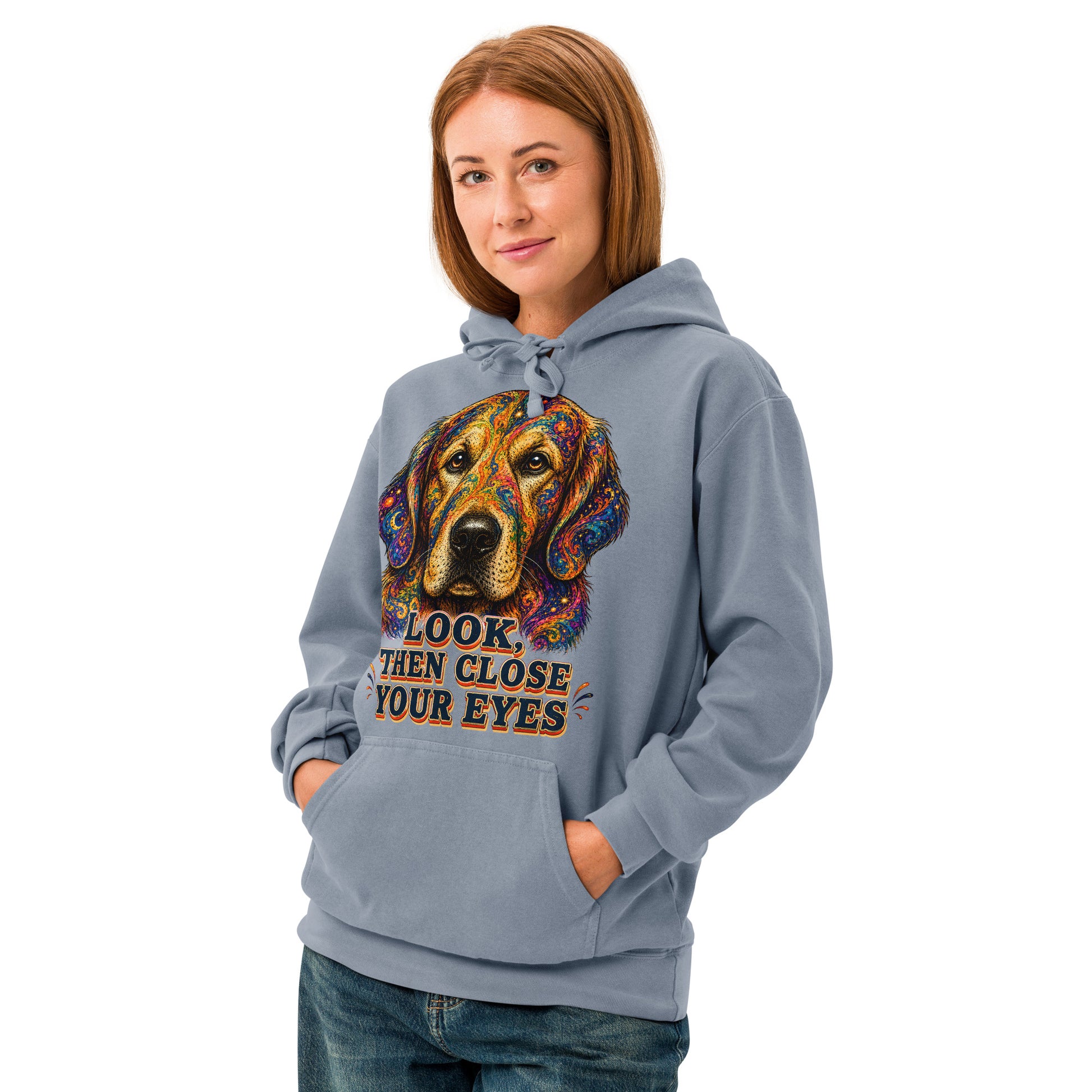 Starry Golden Retriever Lovers Garment-Dyed Hoodie - Look Then Close Your Eyes H-11 by printfluence.net