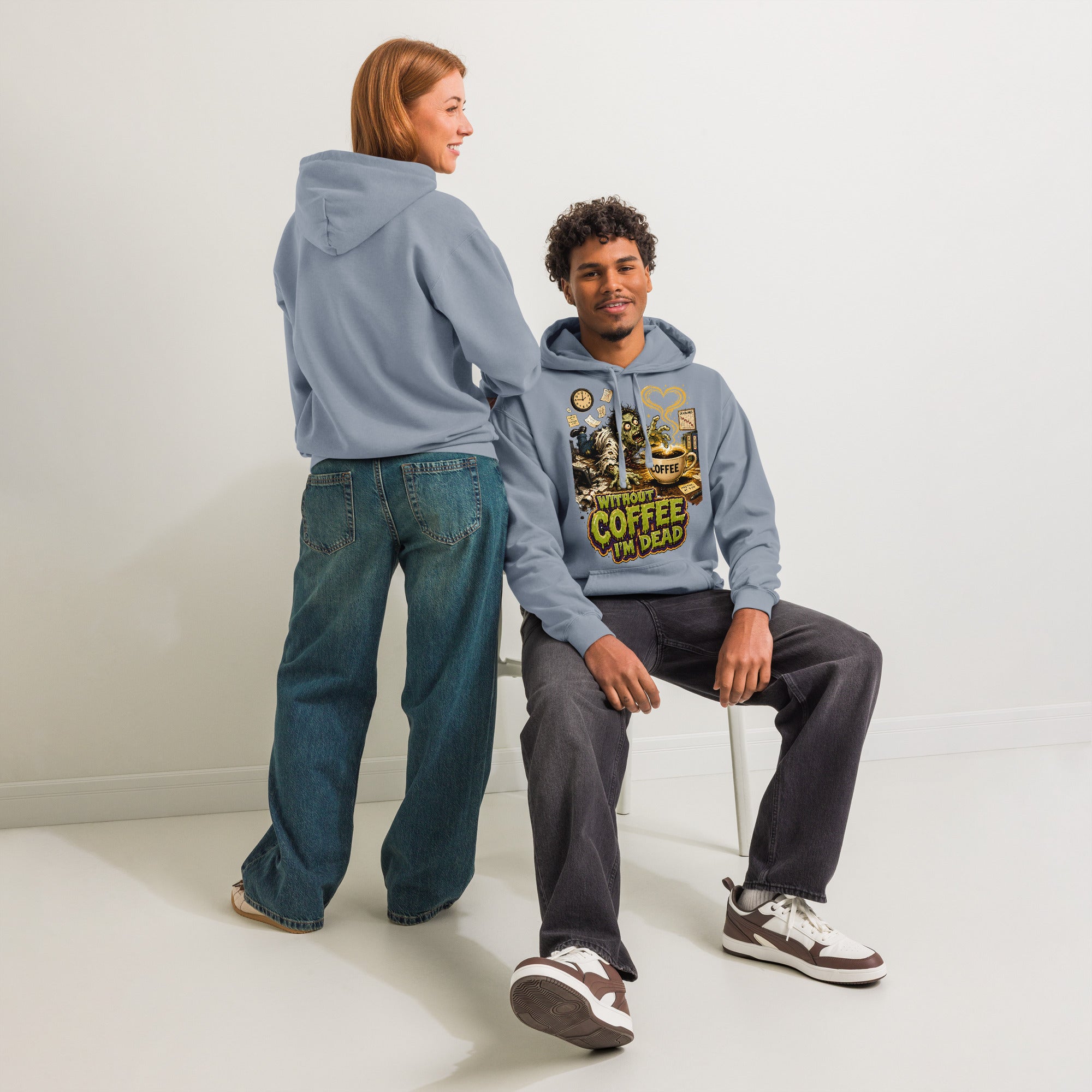Coffee Lovers Unisex Garment-Dyed Hoodie Without Coffee I'm Dead – Zombie Office Humor Graphic Pullover by printfluence.net
