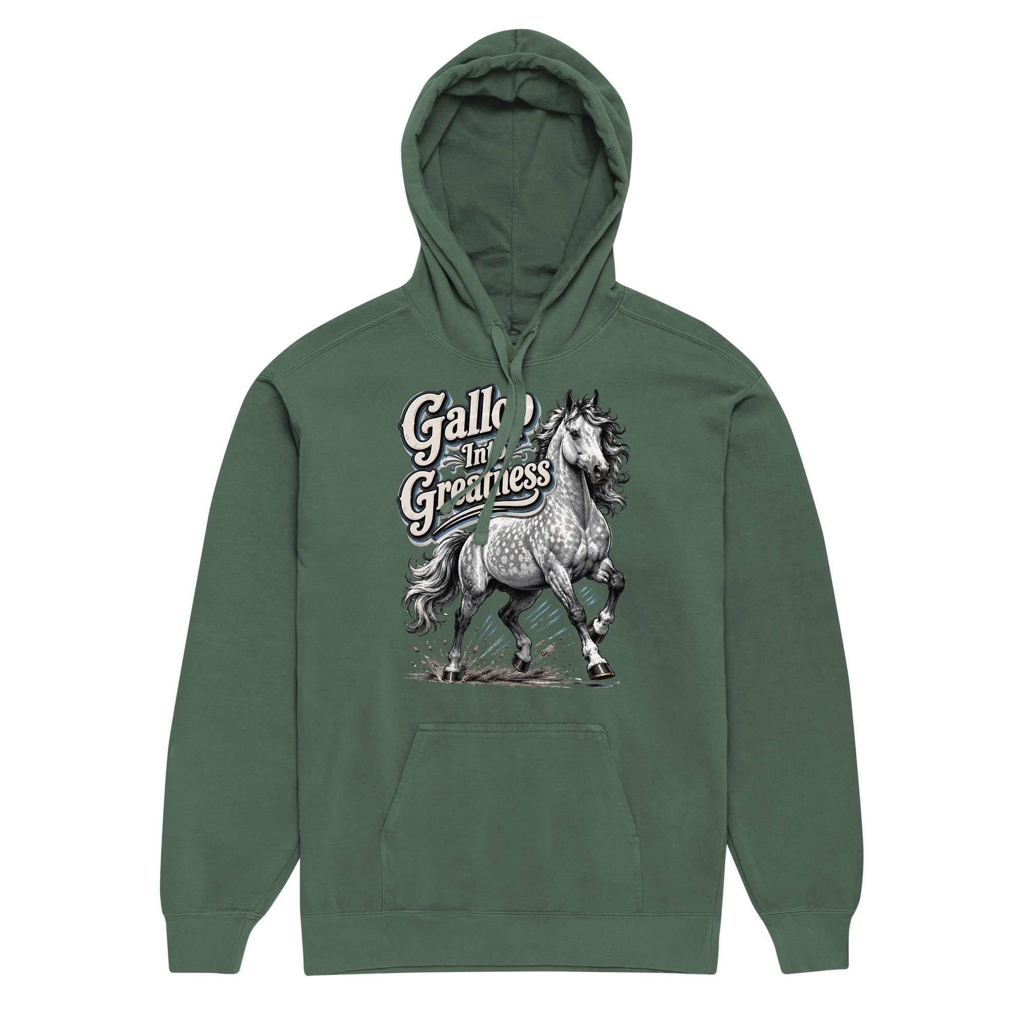 Gallop Into Greatness Horse Garment-Dyed Heavyweight Hoodie – Ultimate Horse Lovers Edition by printfluence.net