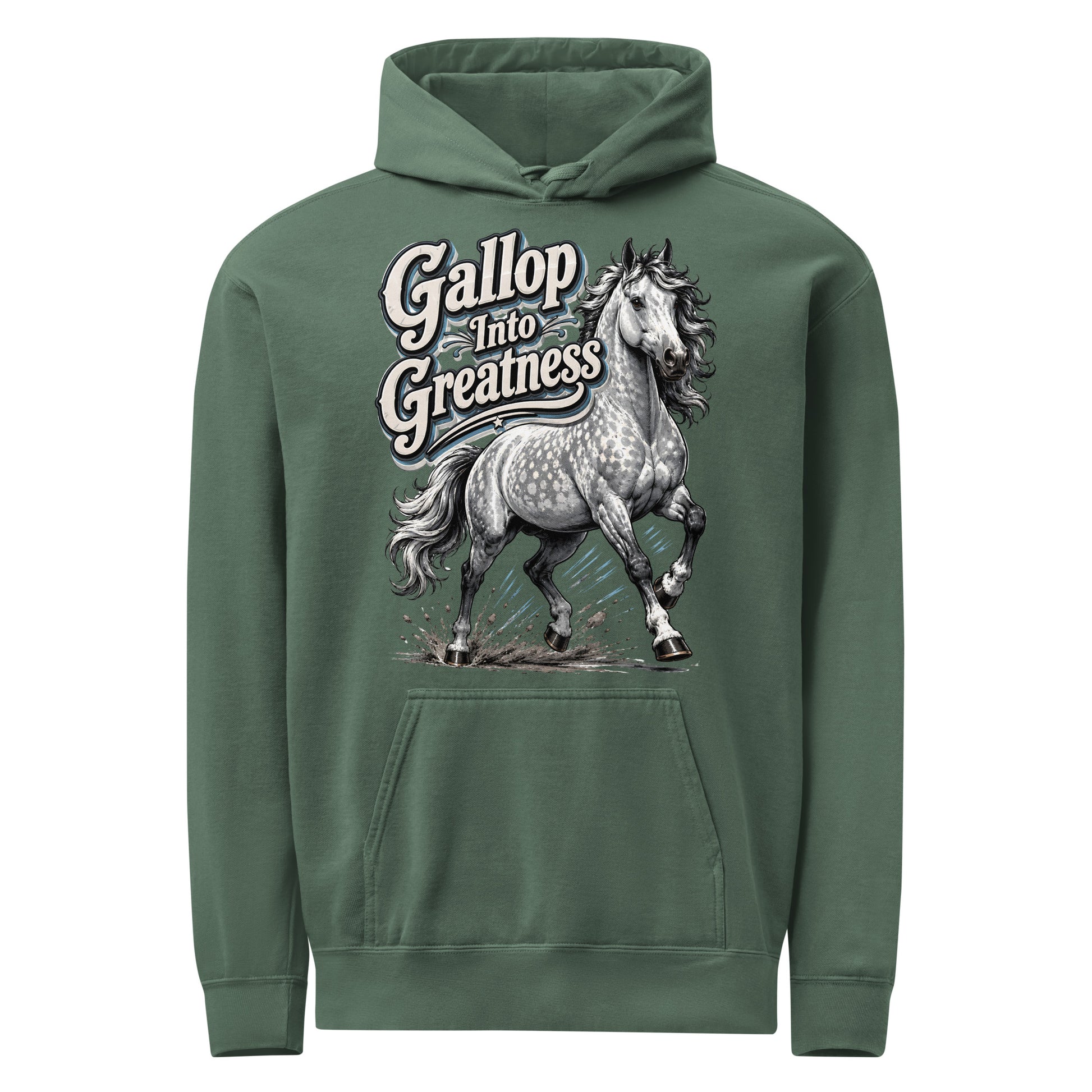 Gallop Into Greatness Horse Garment-Dyed Heavyweight Hoodie – Ultimate Horse Lovers Edition by printfluence.net