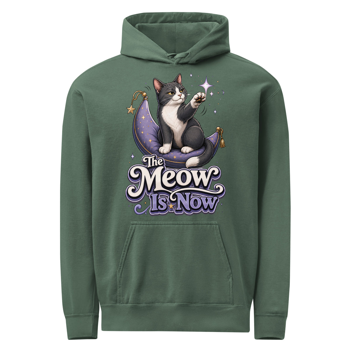 Cat Lovers "The Meow Is Now" Unisex Garment-Dyed Hoodie by printfluence.net