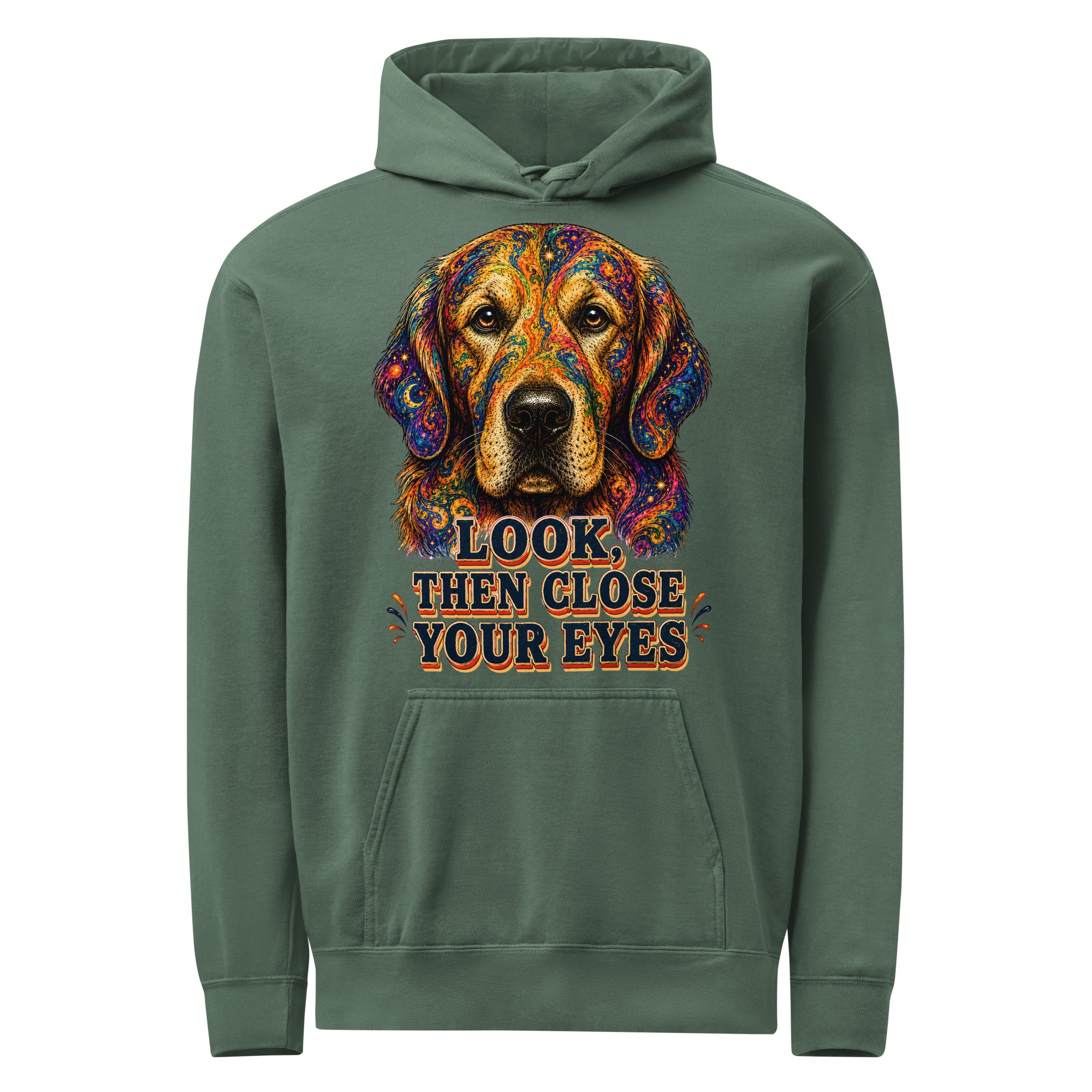 Starry Golden Retriever Lovers Garment-Dyed Hoodie - Look Then Close Your Eyes H-11 by printfluence.net