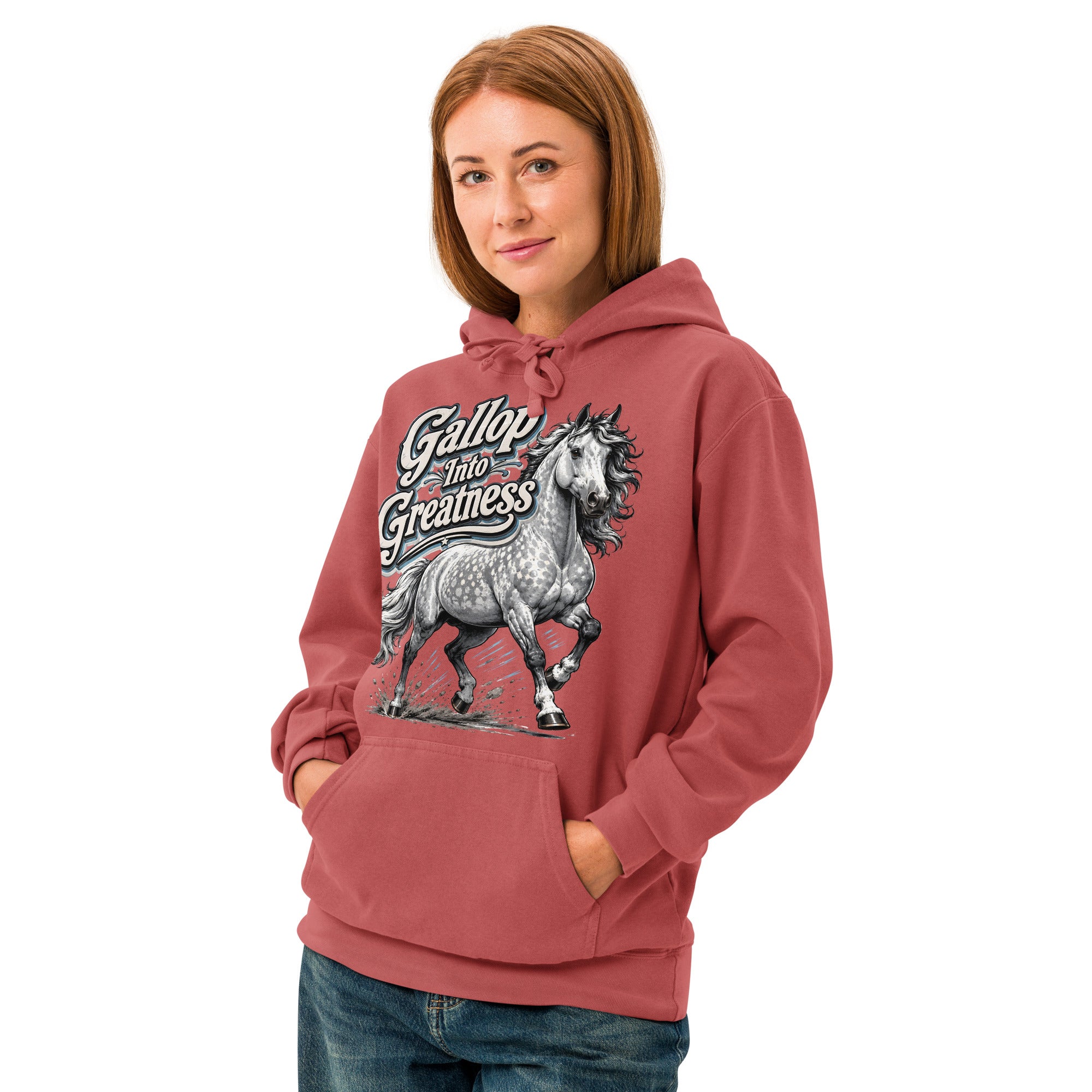 Gallop Into Greatness Horse Garment-Dyed Heavyweight Hoodie – Ultimate Horse Lovers Edition by printfluence.net