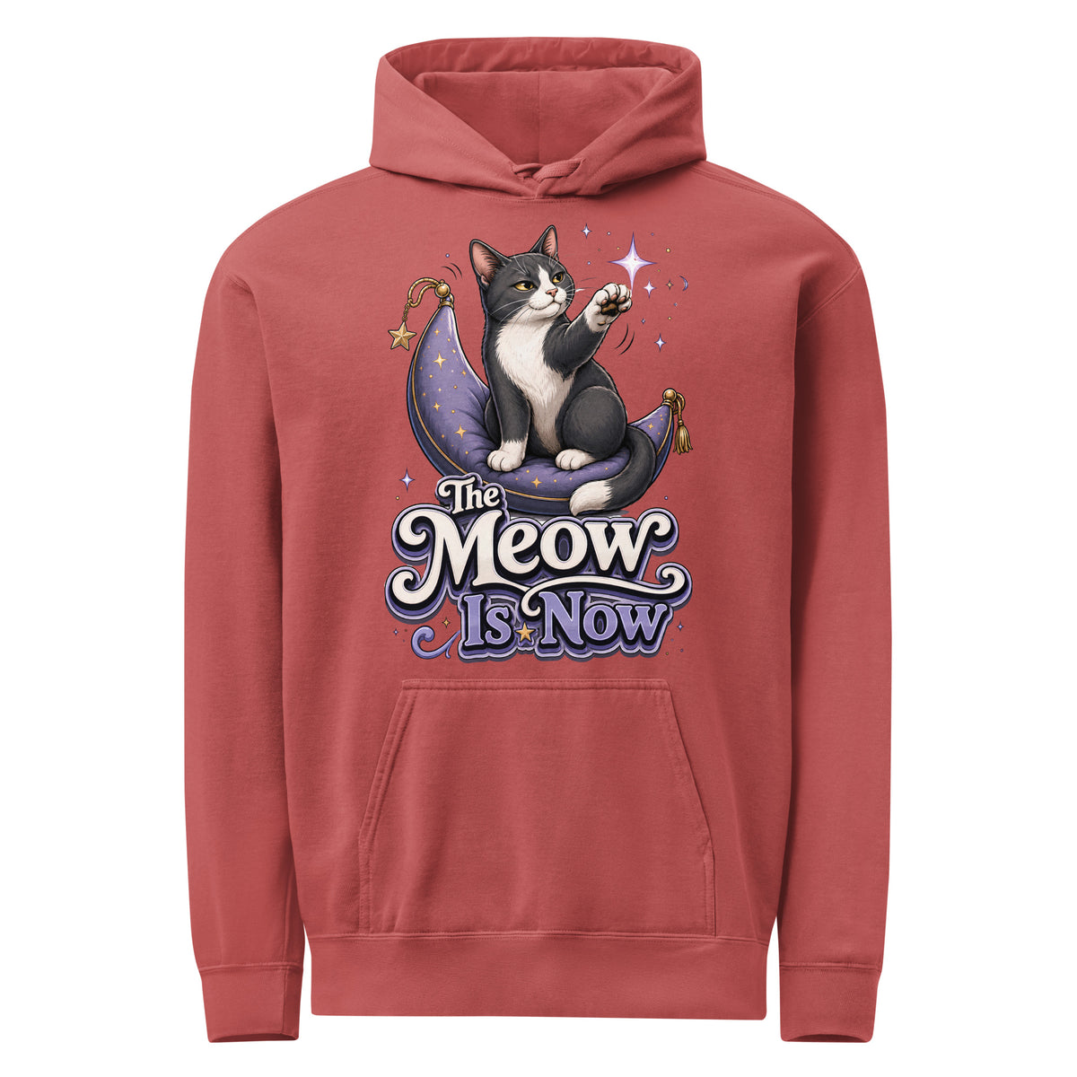 Cat Lovers "The Meow Is Now" Unisex Garment-Dyed Hoodie by printfluence.net