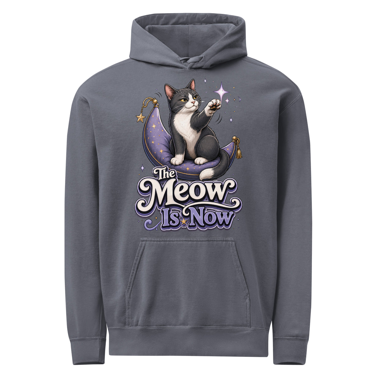Cat Lovers "The Meow Is Now" Unisex Garment-Dyed Hoodie by printfluence.net