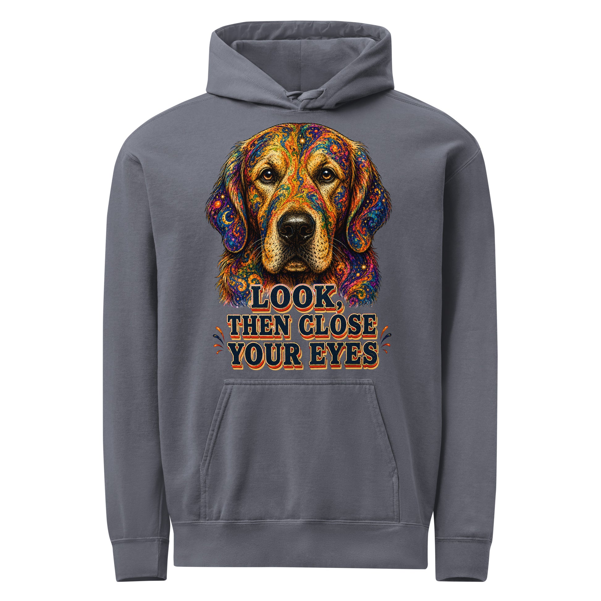 Starry Golden Retriever Lovers Garment-Dyed Hoodie - Look Then Close Your Eyes H-11 by printfluence.net