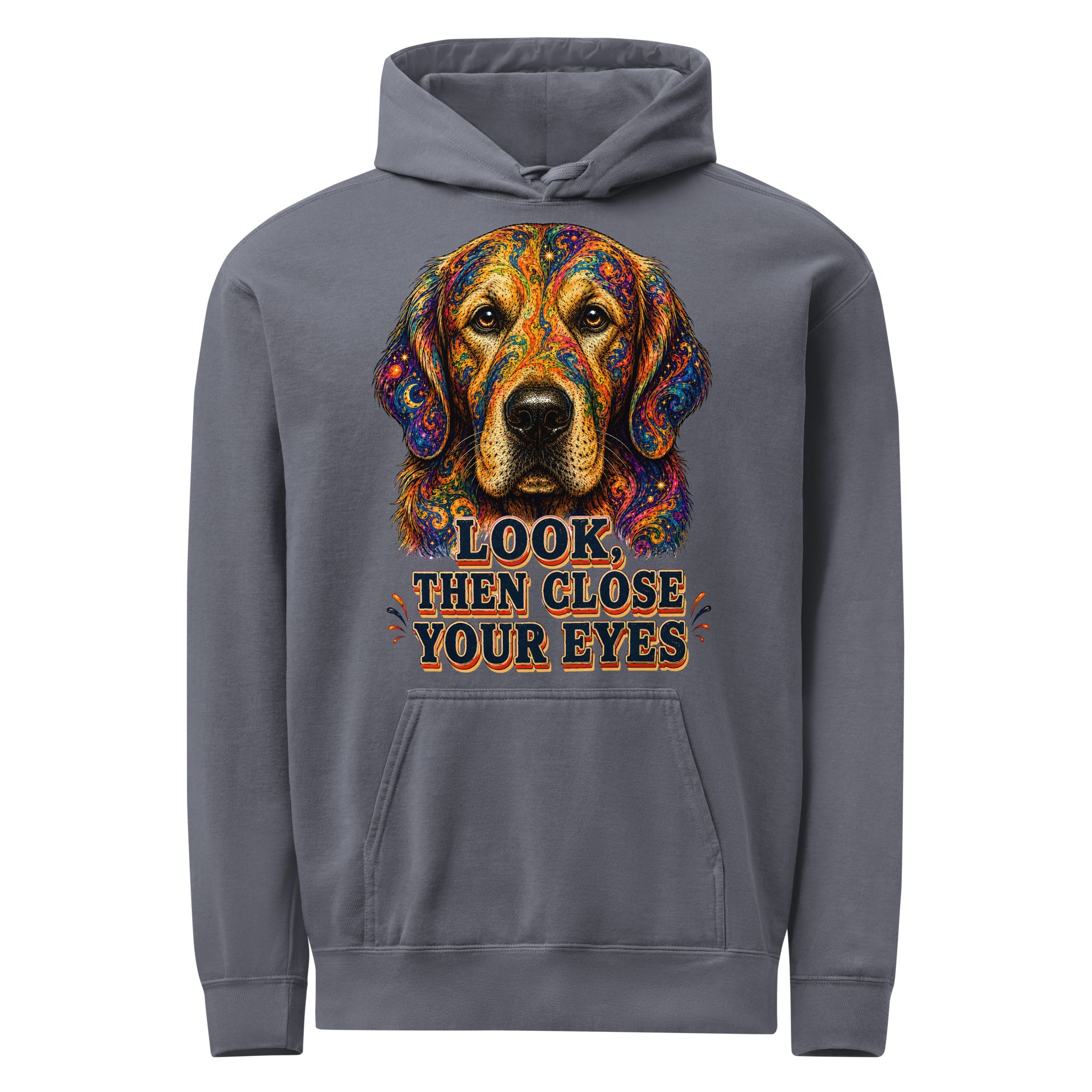 Starry Golden Retriever Lovers Garment-Dyed Hoodie - Look Then Close Your Eyes H-11 by printfluence.net
