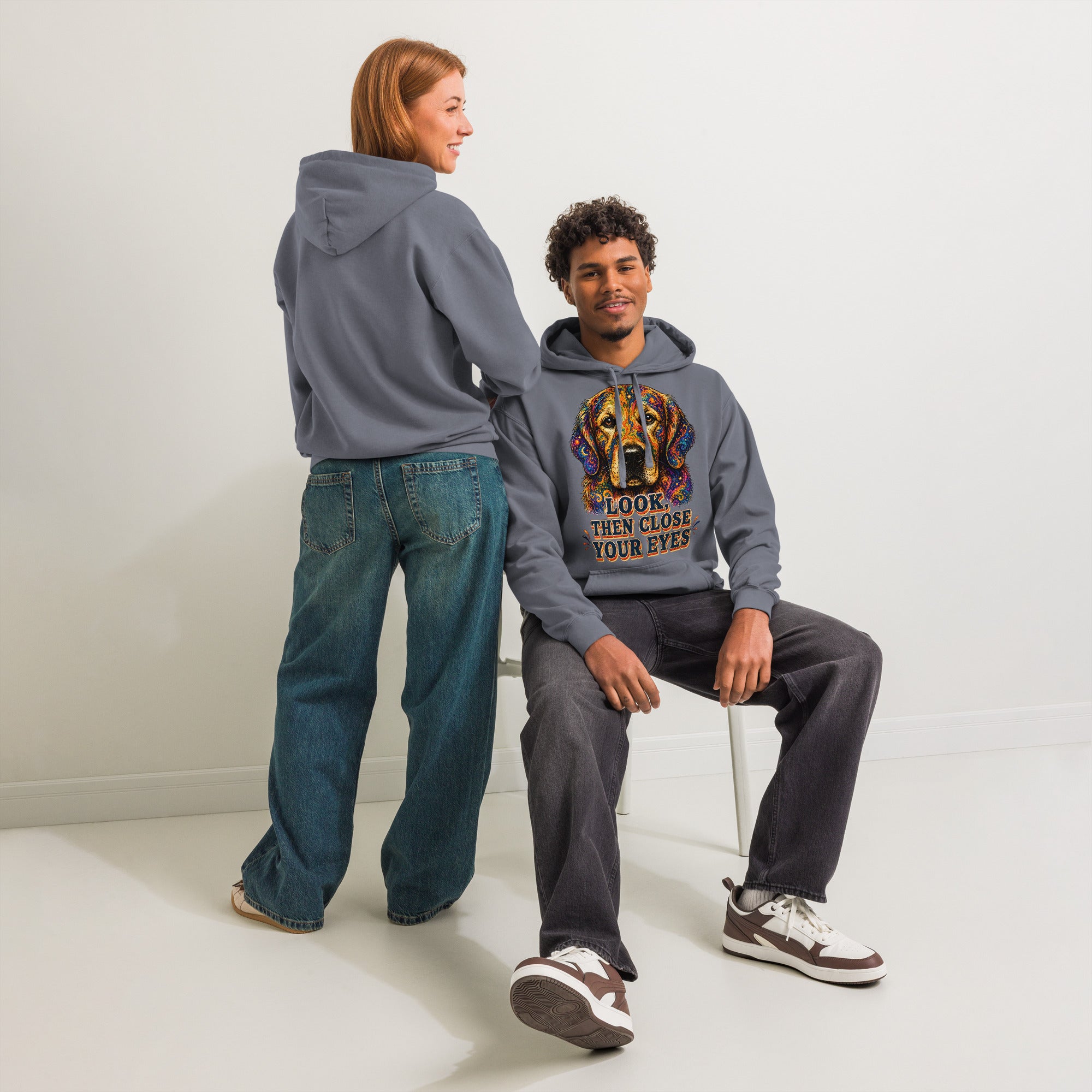 Starry Golden Retriever Lovers Garment-Dyed Hoodie - Look Then Close Your Eyes H-11 by printfluence.net