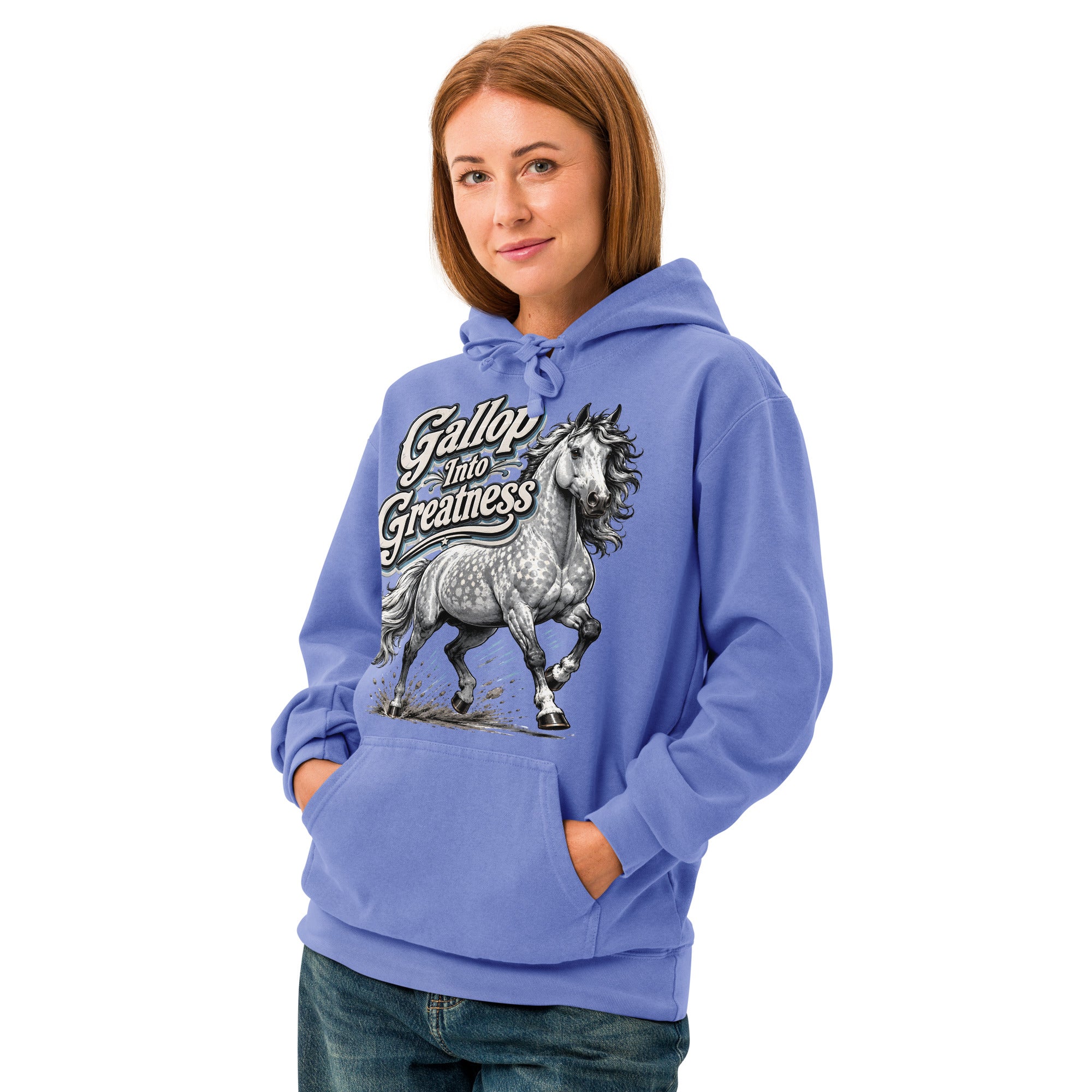 Gallop Into Greatness Horse Garment-Dyed Heavyweight Hoodie – Ultimate Horse Lovers Edition by printfluence.net