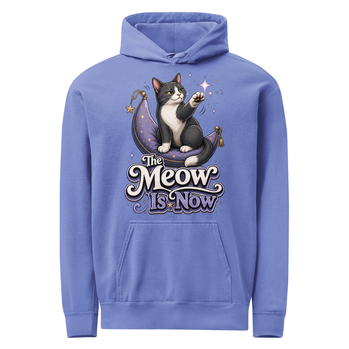 Cat Lovers "The Meow Is Now" Unisex Garment-Dyed Hoodie by printfluence.net