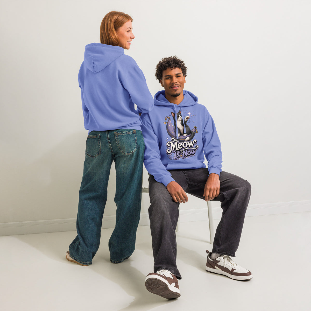 Cat Lovers "The Meow Is Now" Unisex Garment-Dyed Hoodie by printfluence.net