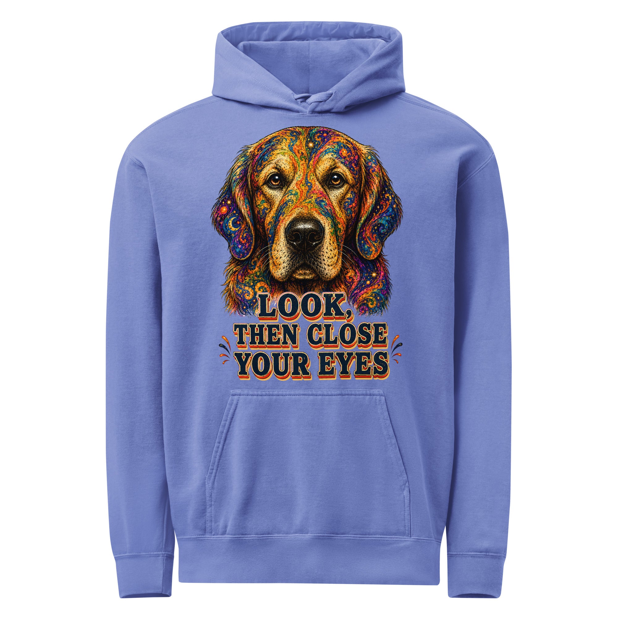 Starry Golden Retriever Lovers Garment-Dyed Hoodie - Look Then Close Your Eyes H-11 by printfluence.net