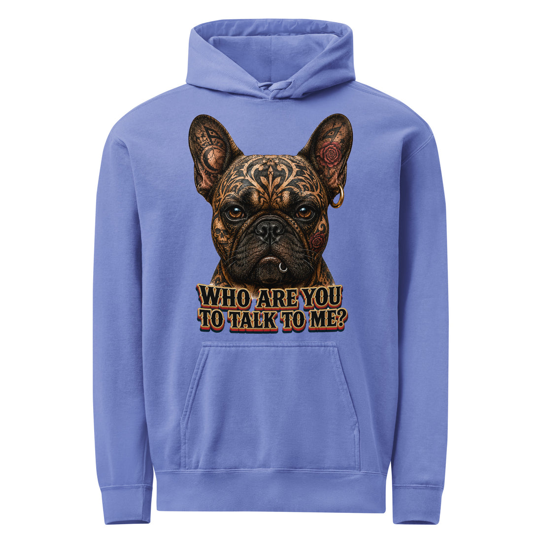 Edgy Frenchie Garment-Dyed Hoodie - Unisex Vintage French Bulldog Lovers Pullover H-11 by printfluence.net