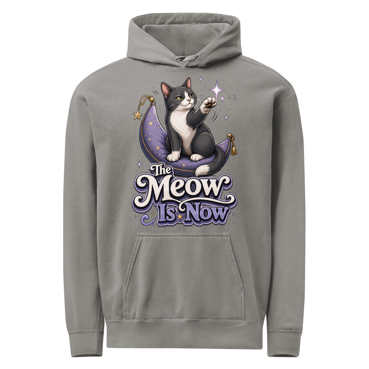 Cat Lovers "The Meow Is Now" Unisex Garment-Dyed Hoodie by printfluence.net