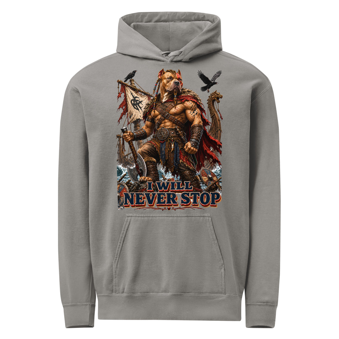 Never Stop Viking Pitbull Garment-Dyed Hoodie | Premium Pullover for Pitbull Lovers H-11 by printfluence.net
