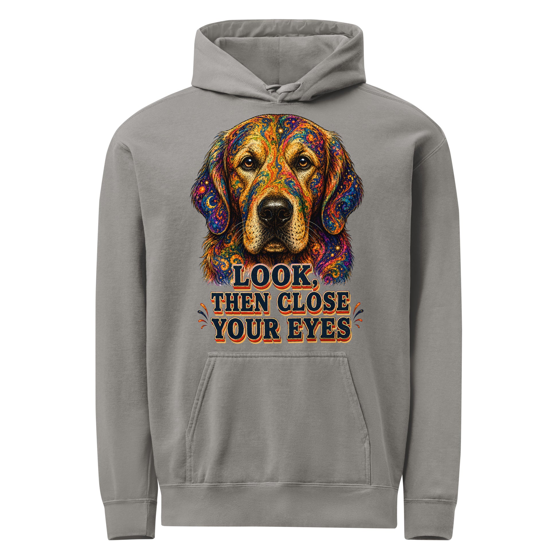 Starry Golden Retriever Lovers Garment-Dyed Hoodie - Look Then Close Your Eyes H-11 by printfluence.net
