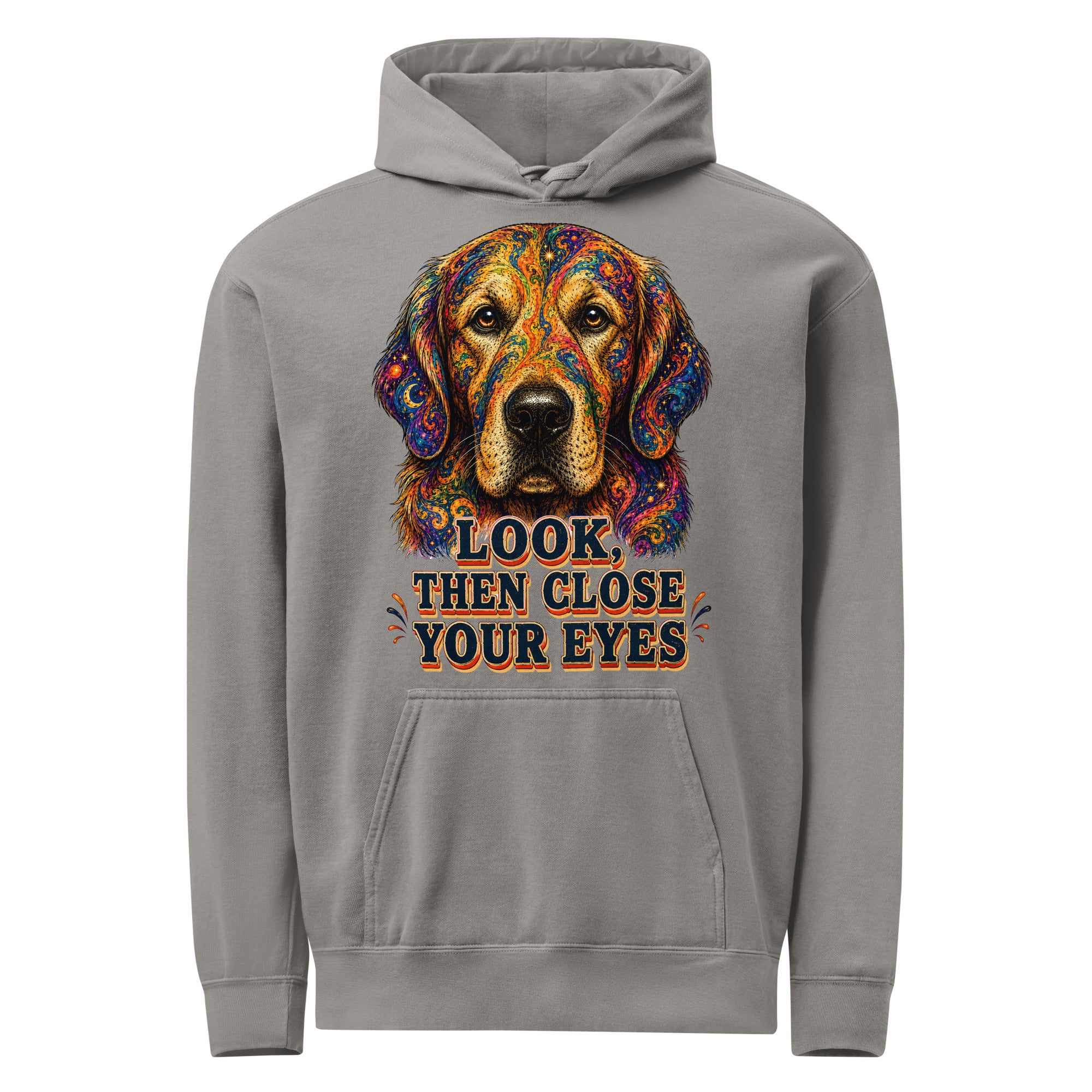 Starry Golden Retriever Lovers Garment-Dyed Hoodie - Look Then Close Your Eyes H-11 by printfluence.net