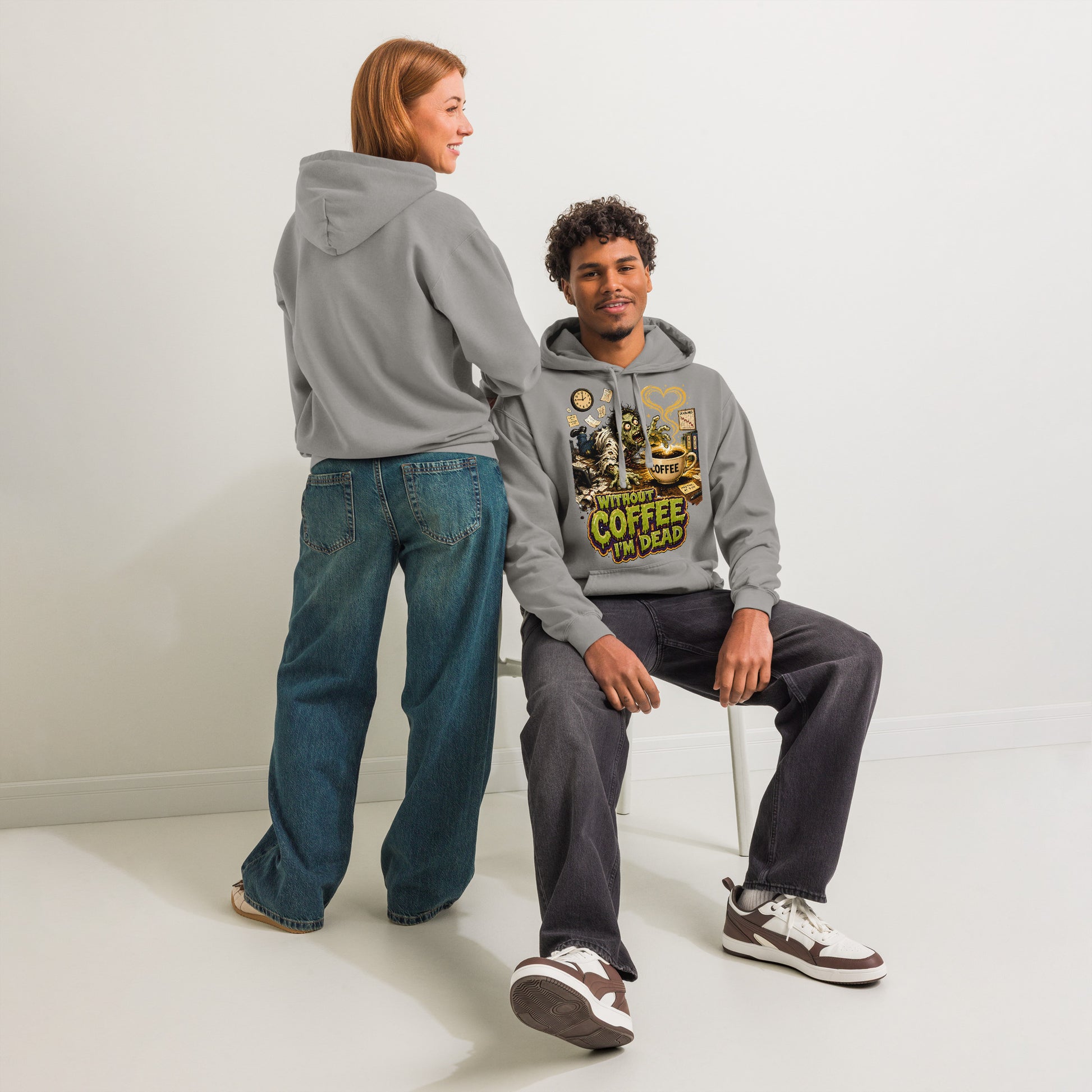 Coffee Lovers Unisex Garment-Dyed Hoodie Without Coffee I'm Dead – Zombie Office Humor Graphic Pullover by printfluence.net