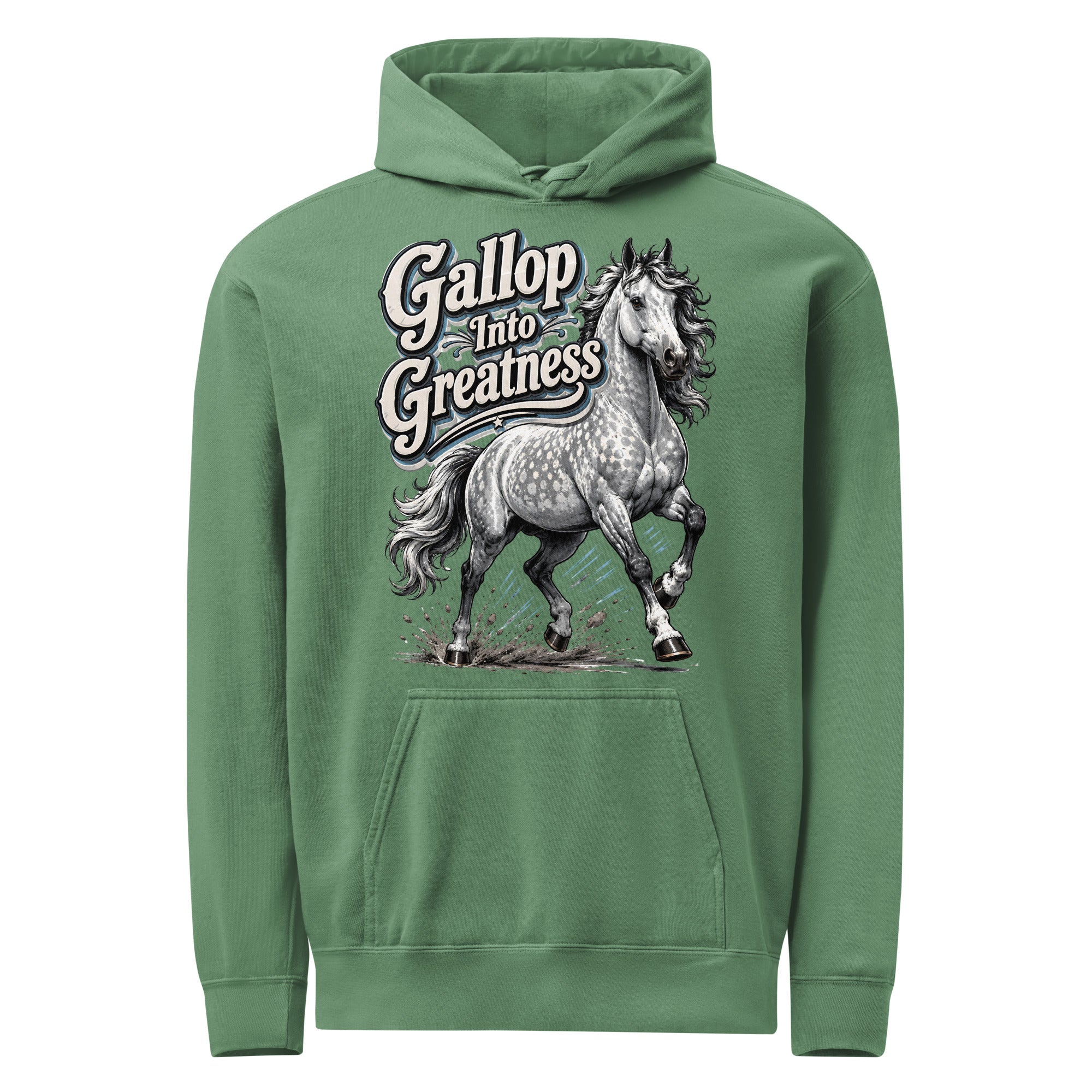 Gallop Into Greatness Horse Garment-Dyed Heavyweight Hoodie – Ultimate Horse Lovers Edition by printfluence.net