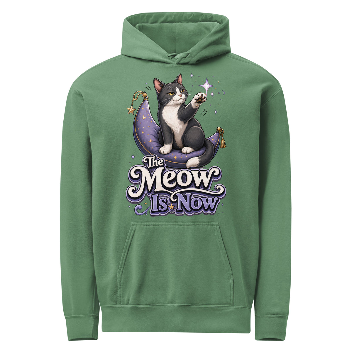 Cat Lovers "The Meow Is Now" Unisex Garment-Dyed Hoodie by printfluence.net