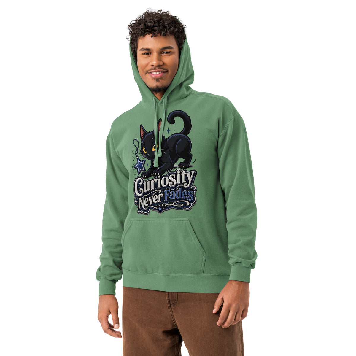 Curiosity Never Fades Cat Lovers Garment Dyed Hoodie by printfluence.net