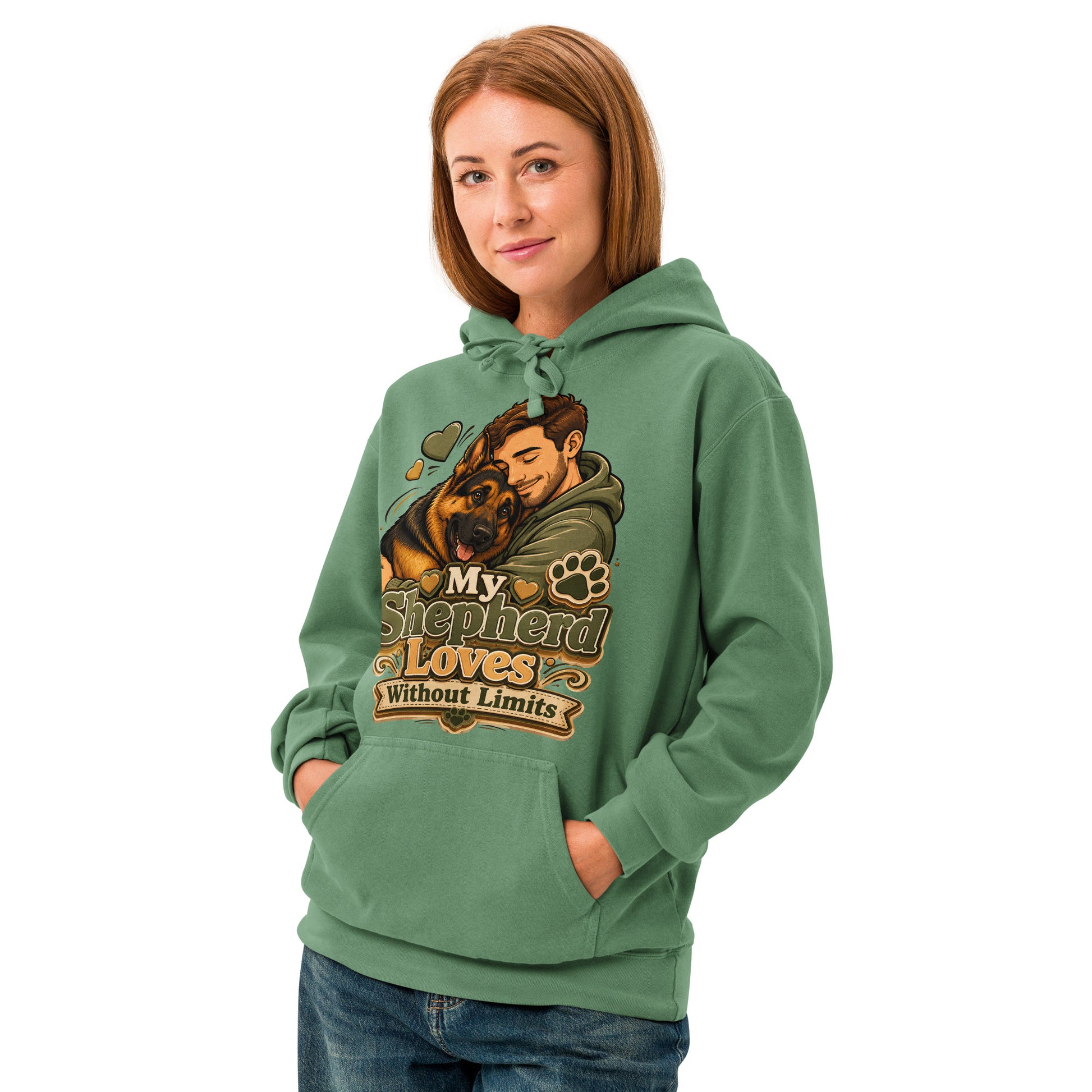 German Shepherd Loves Without Limits Garment-Dyed Hoodie by printfluence.net