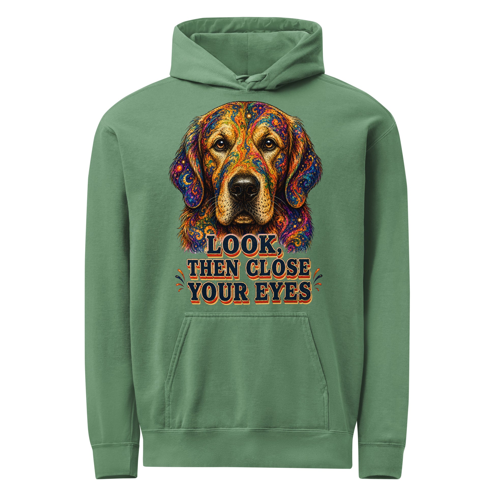 Starry Golden Retriever Lovers Garment-Dyed Hoodie - Look Then Close Your Eyes H-11 by printfluence.net