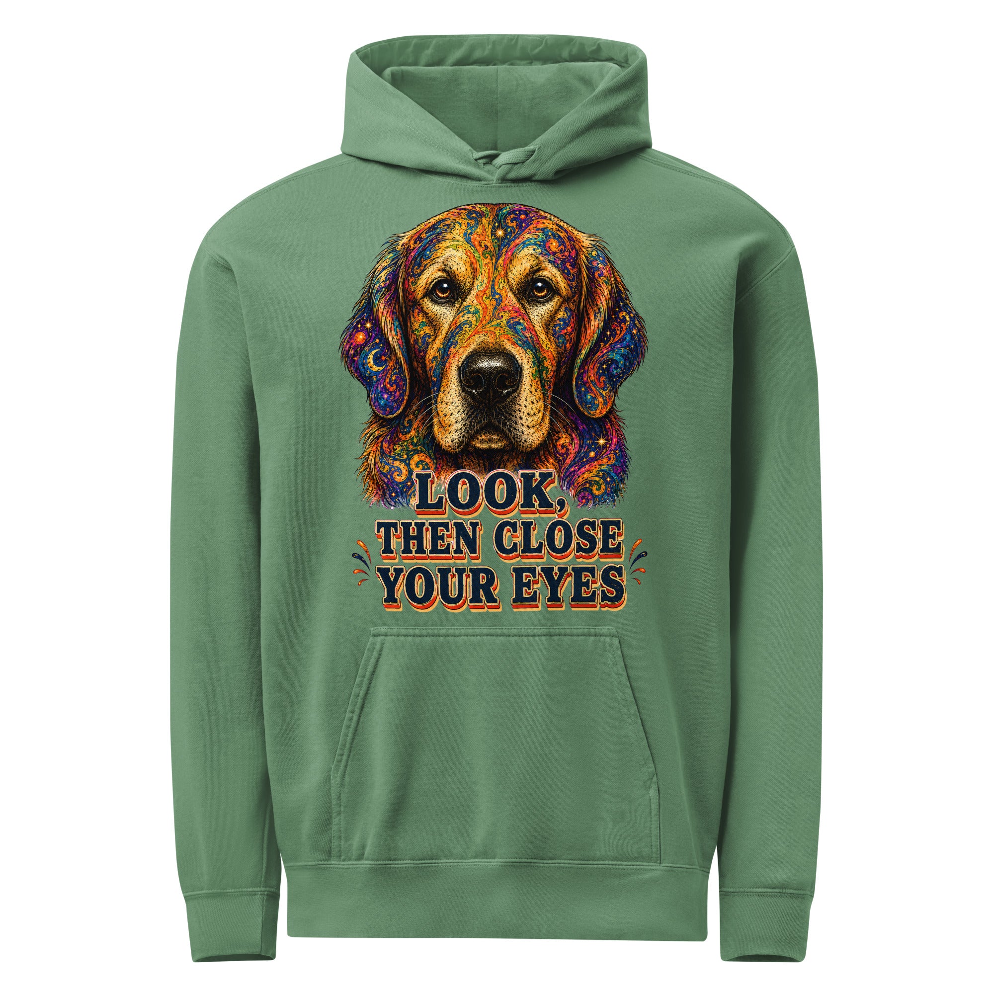 Starry Golden Retriever Lovers Garment-Dyed Hoodie - Look Then Close Your Eyes H-11 by printfluence.net