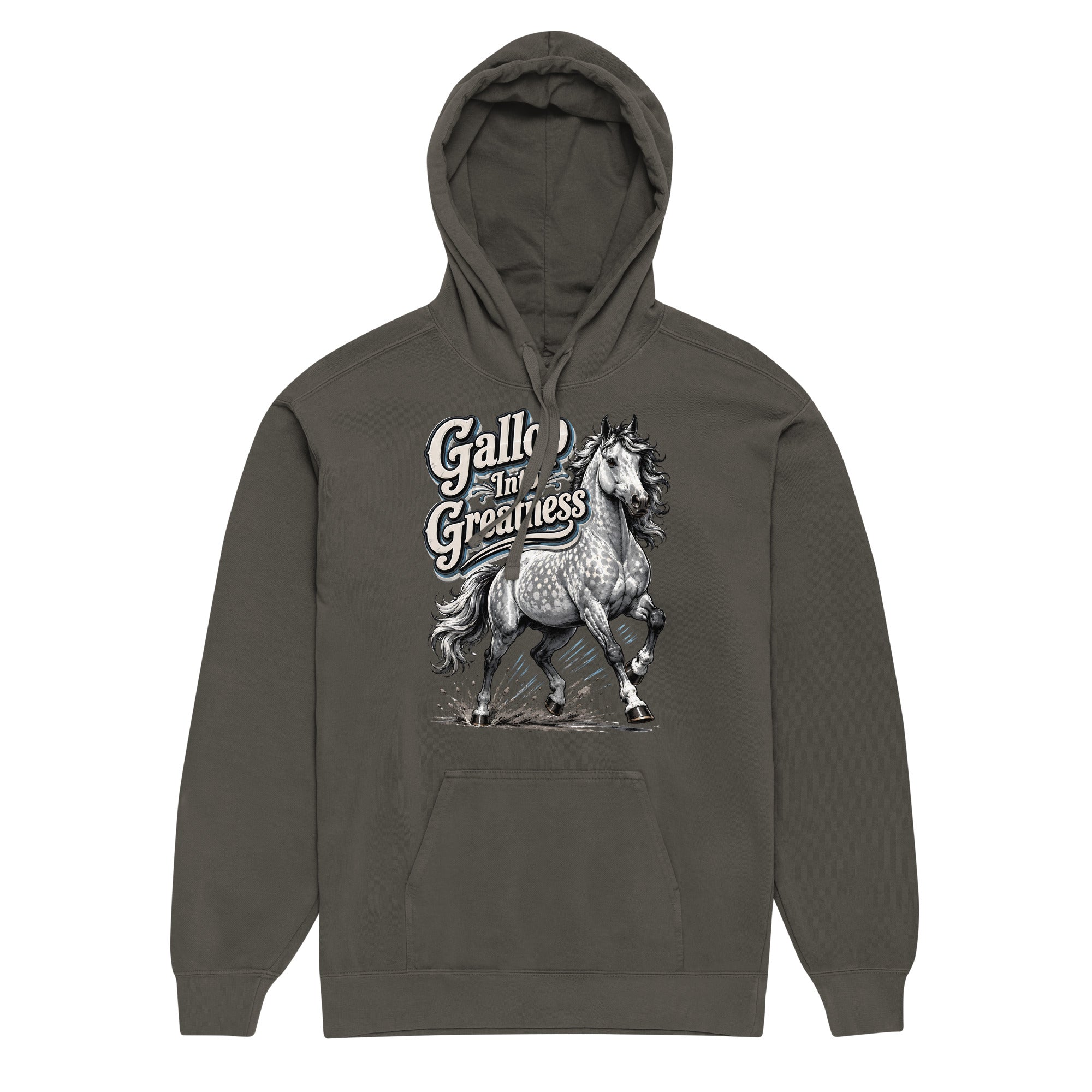 Gallop Into Greatness Horse Garment-Dyed Heavyweight Hoodie – Ultimate Horse Lovers Edition by printfluence.net