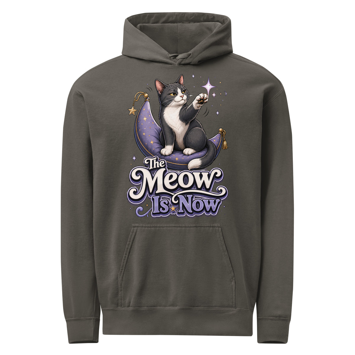 Cat Lovers "The Meow Is Now" Unisex Garment-Dyed Hoodie by printfluence.net