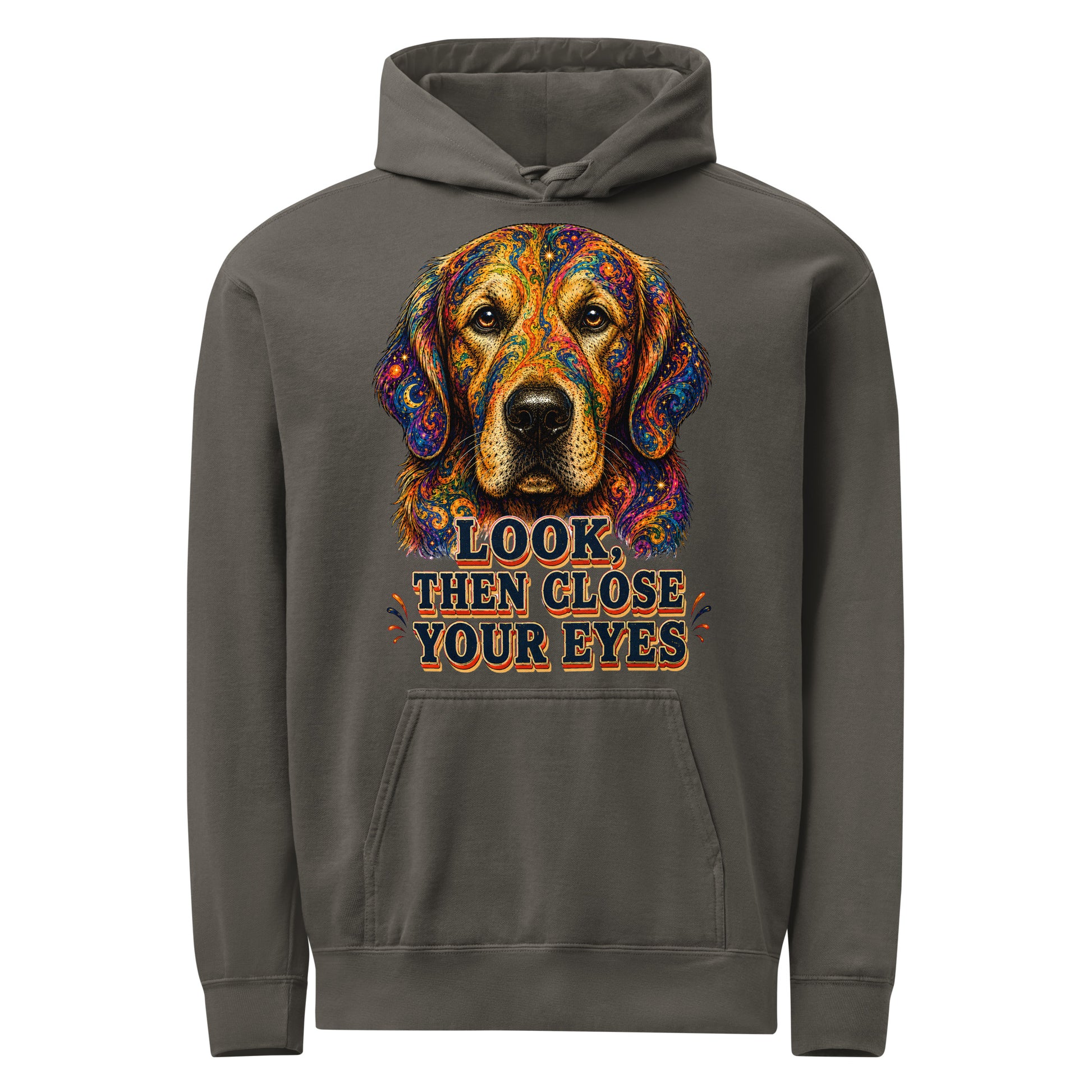 Starry Golden Retriever Lovers Garment-Dyed Hoodie - Look Then Close Your Eyes H-11 by printfluence.net