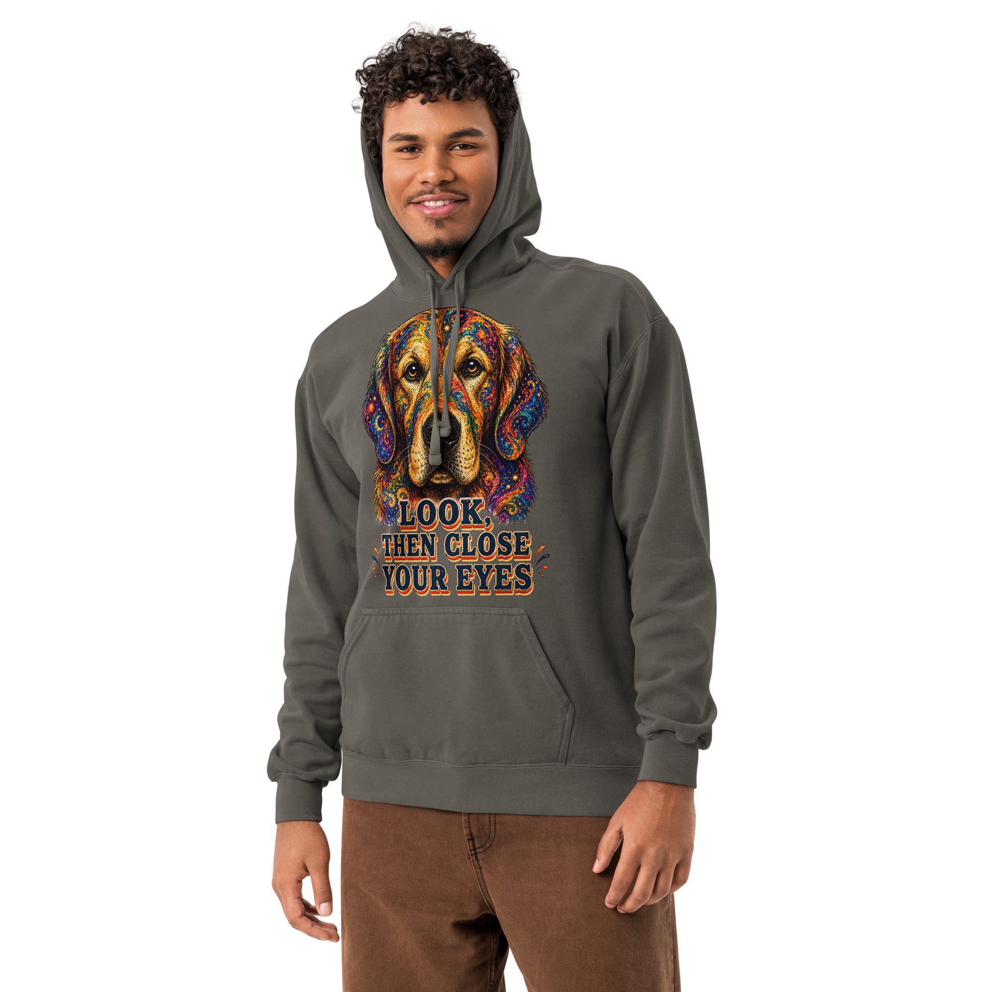 Starry Golden Retriever Lovers Garment-Dyed Hoodie - Look Then Close Your Eyes H-11 by printfluence.net