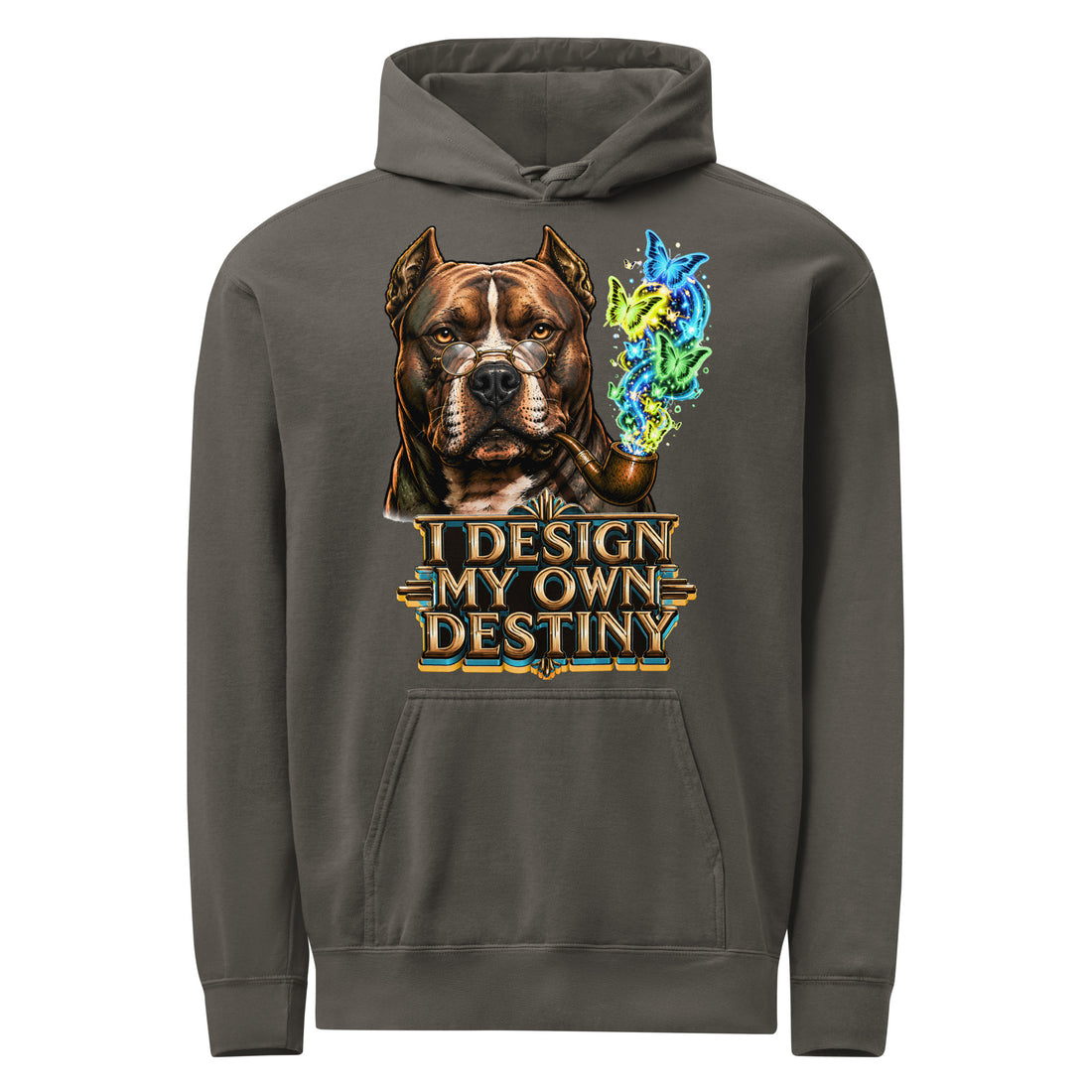 Own Destiny Garment-Dyed Hoodie - Retro Pitbull Lovers Heavyweight Pullover H-11 by printfluence.net